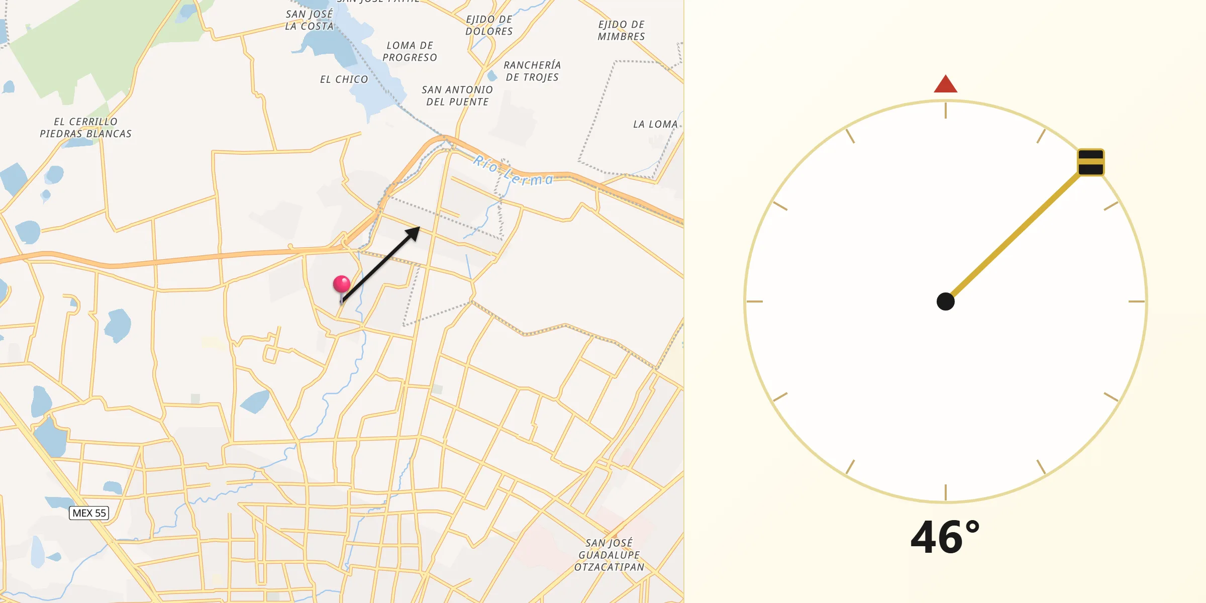 Dirección de la Qibla desde San Diego Linares