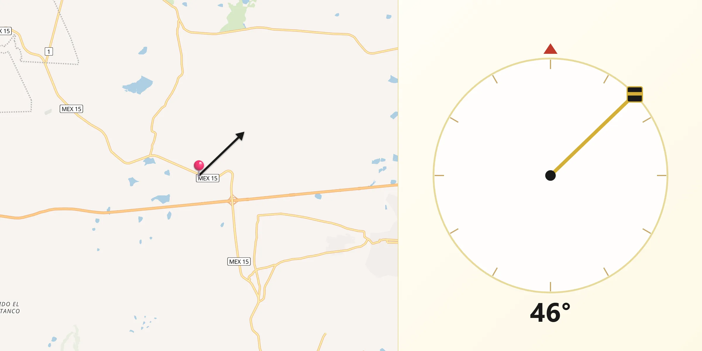 Dirección de la Qibla desde San Pedro de la Hortaliza (Ejido Almoloyán)