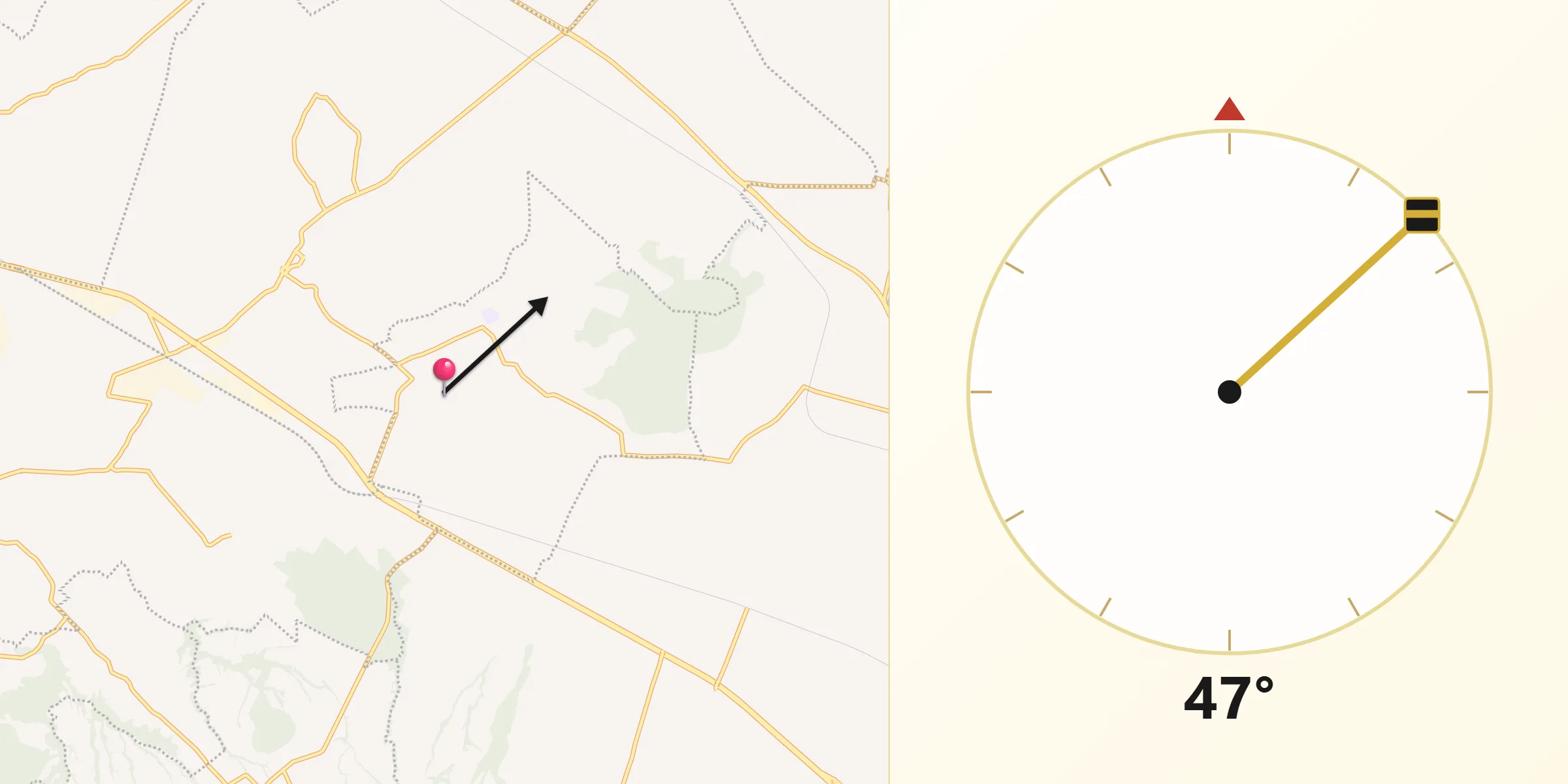 Dirección de la Qibla desde Tocatlán