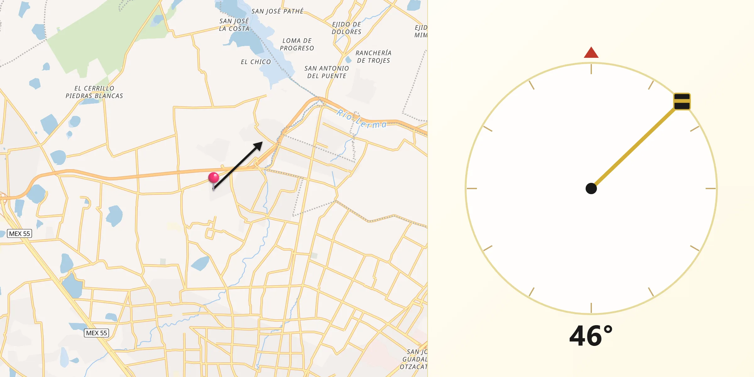 Dirección de la Qibla desde Fraccionamiento Real de San Pablo