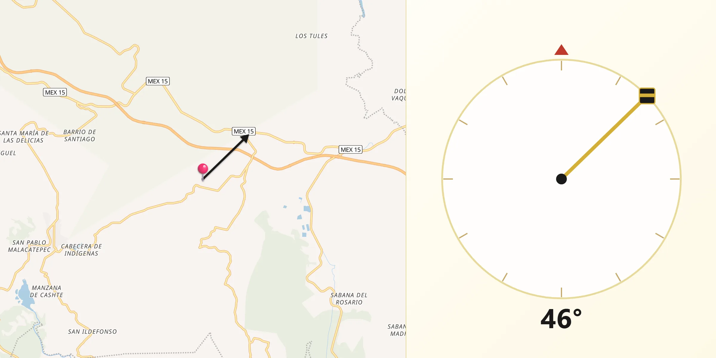 Dirección de la Qibla desde San Felipe Santiago