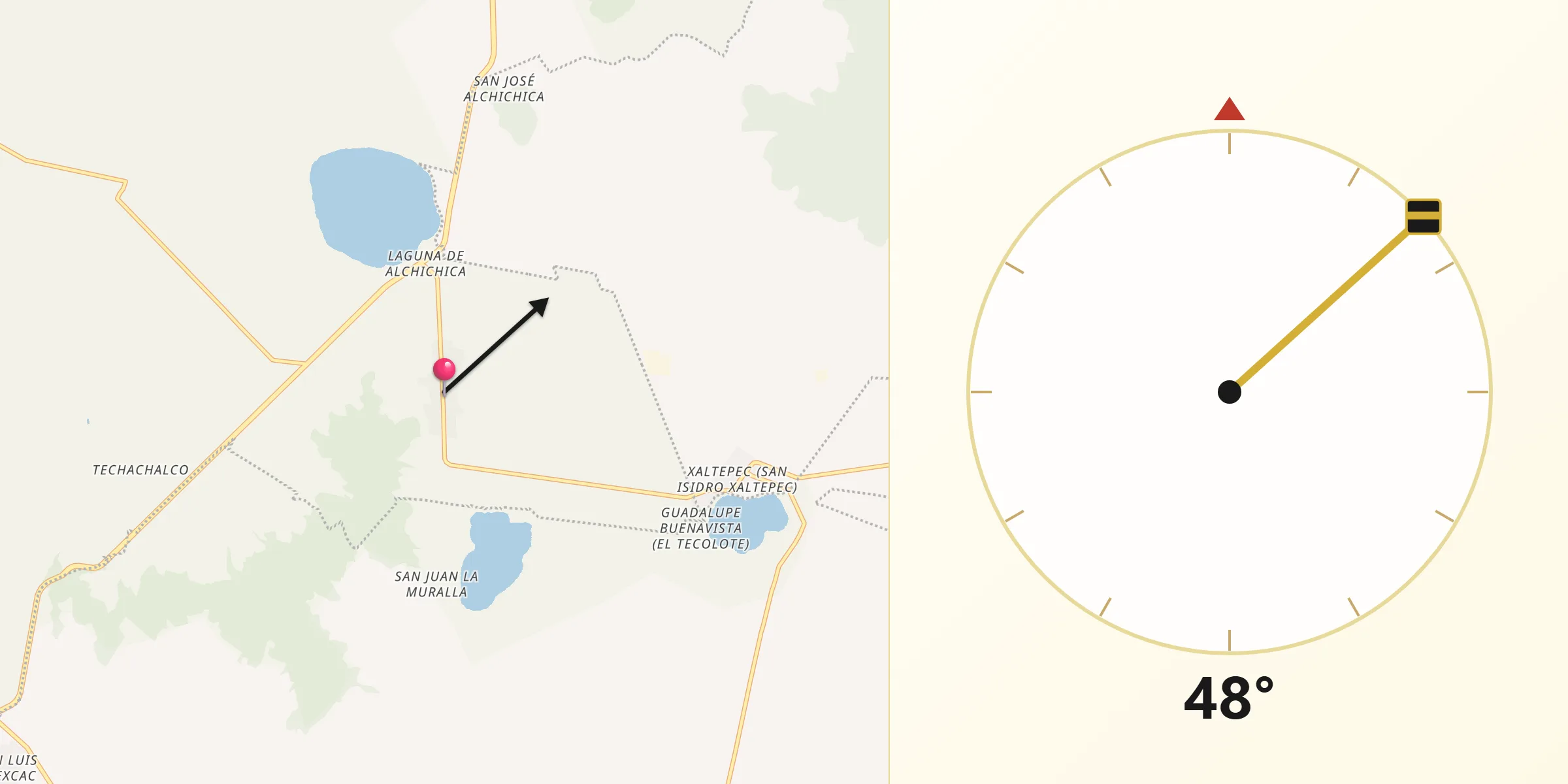Dirección de la Qibla desde Chichicuautla