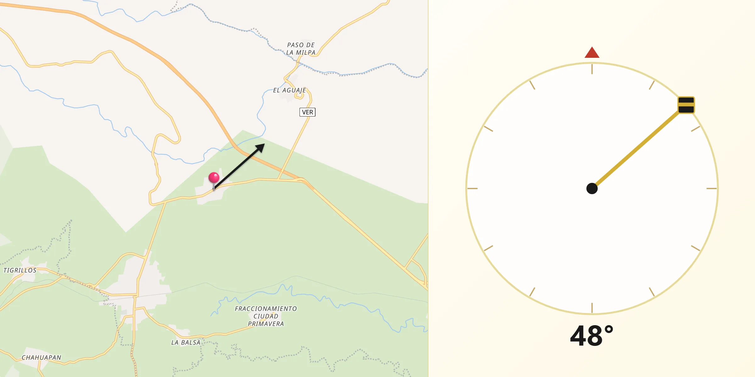 Dirección de la Qibla desde Palo Gacho