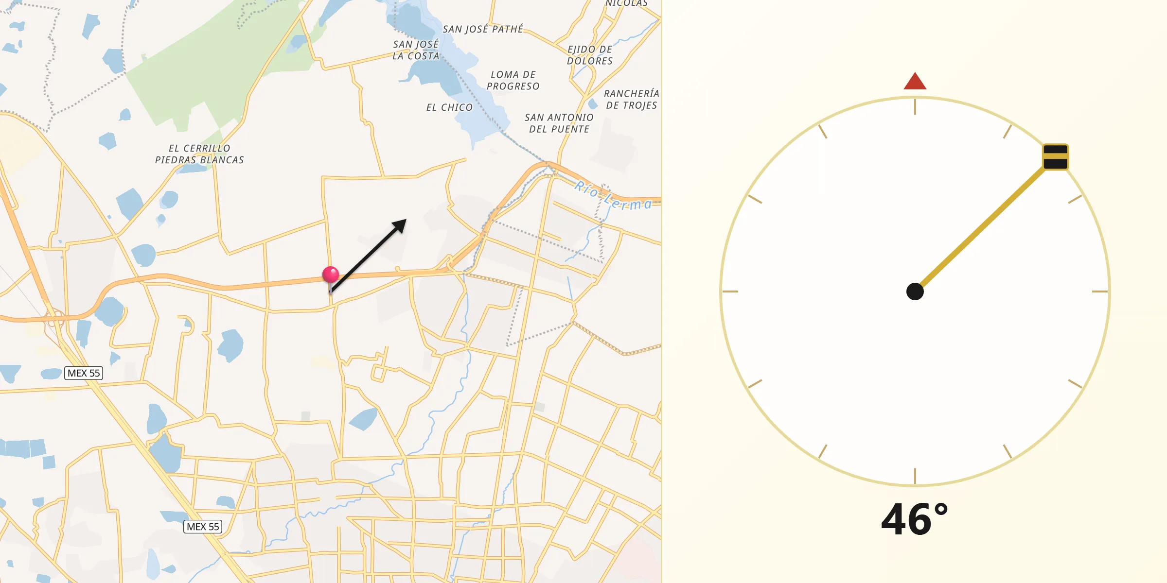 Dirección de la Qibla desde Barrio del Cajón