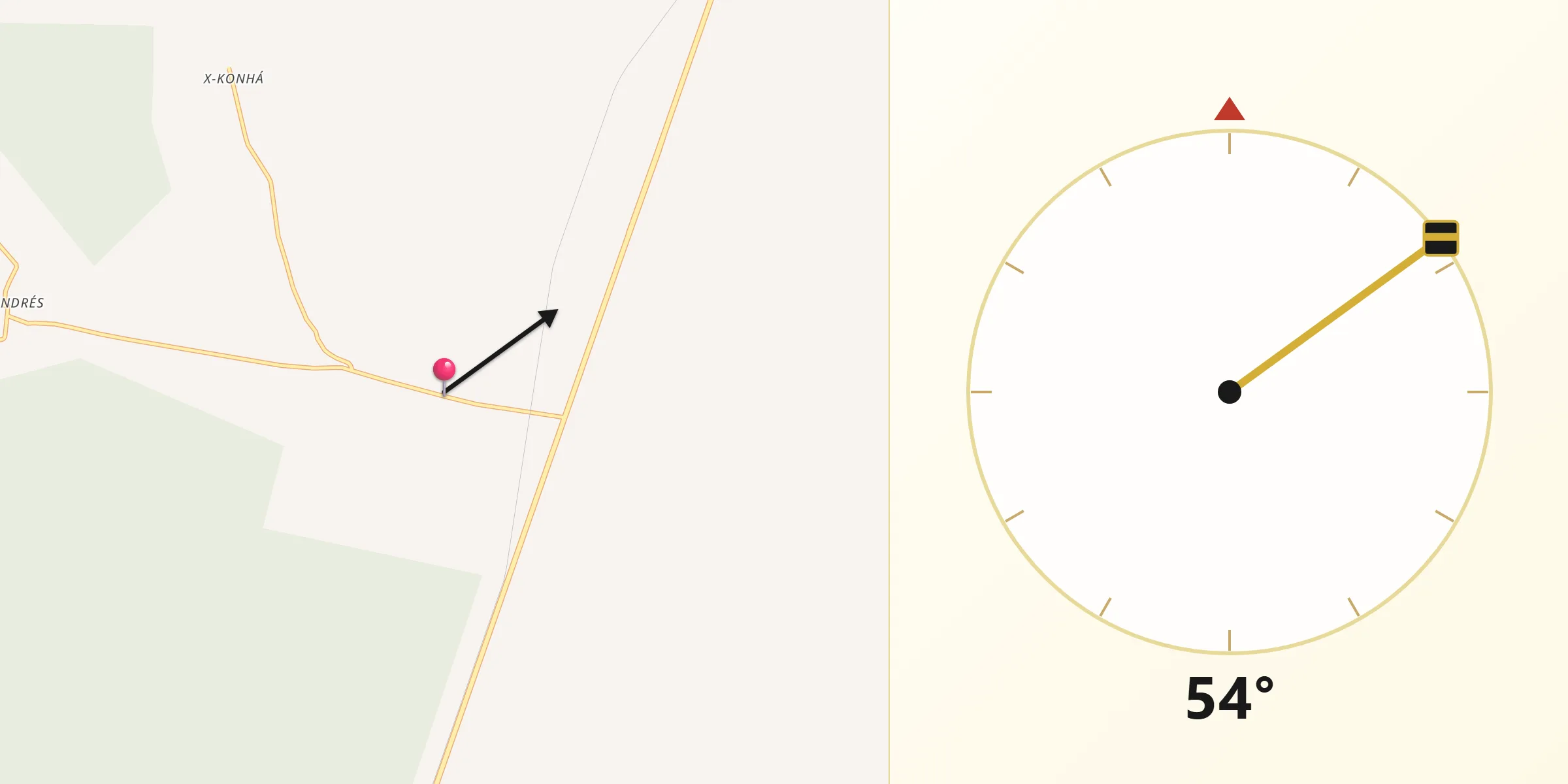 Dirección de la Qibla desde X-Hazil Sur