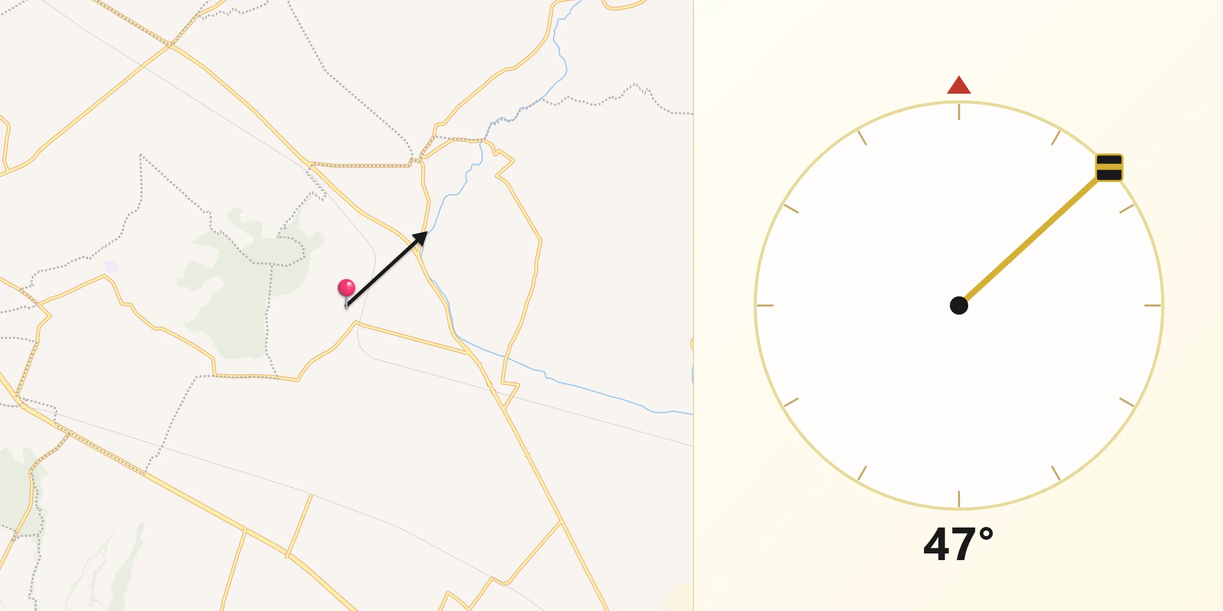 Dirección de la Qibla desde El Carmen Xalpatlahuaya