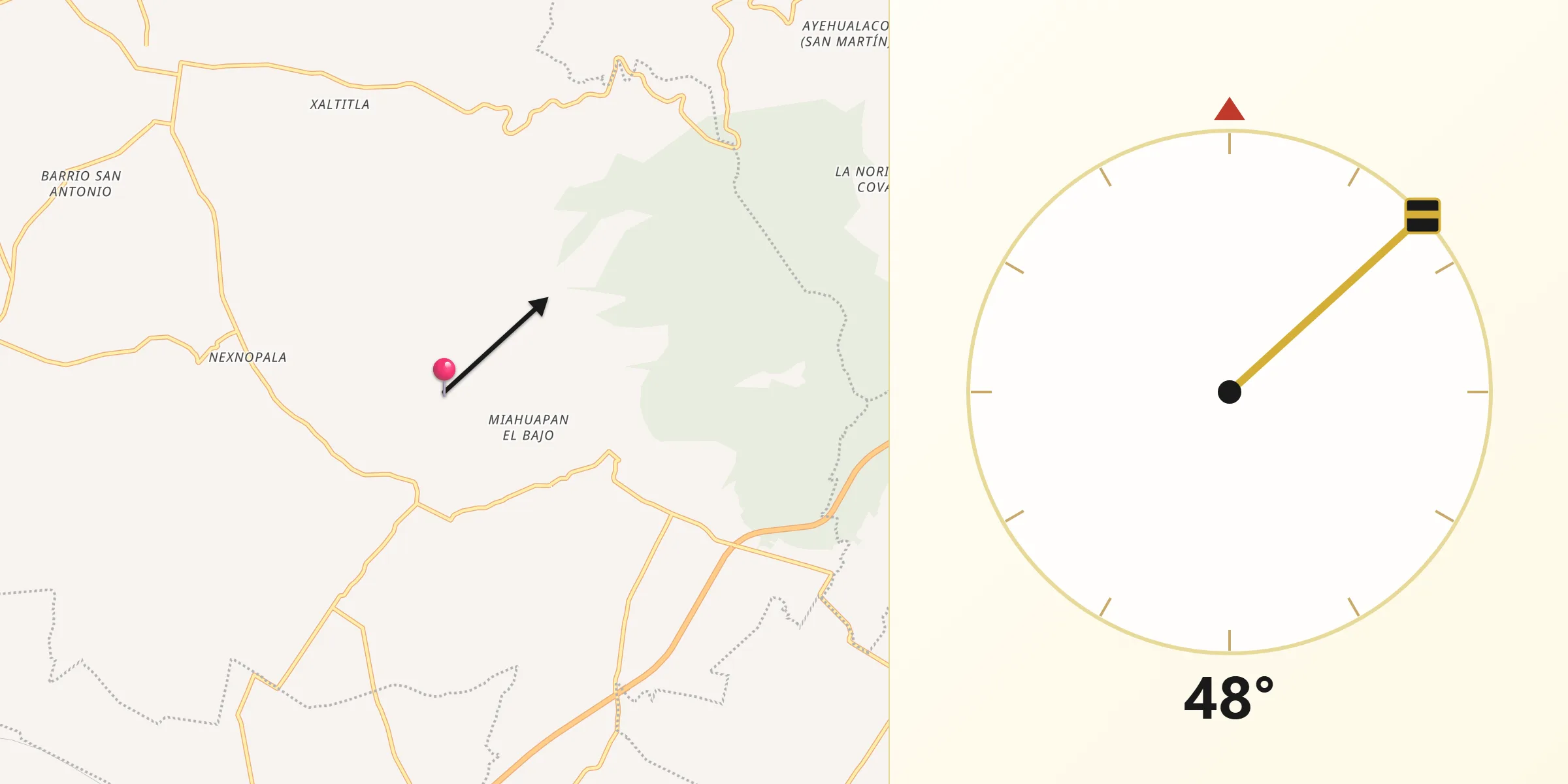 Dirección de la Qibla desde Ranchería de Pocitos