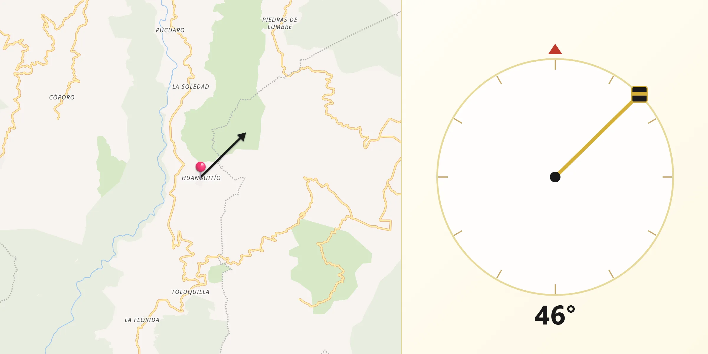 Dirección de la Qibla desde Huanguitío