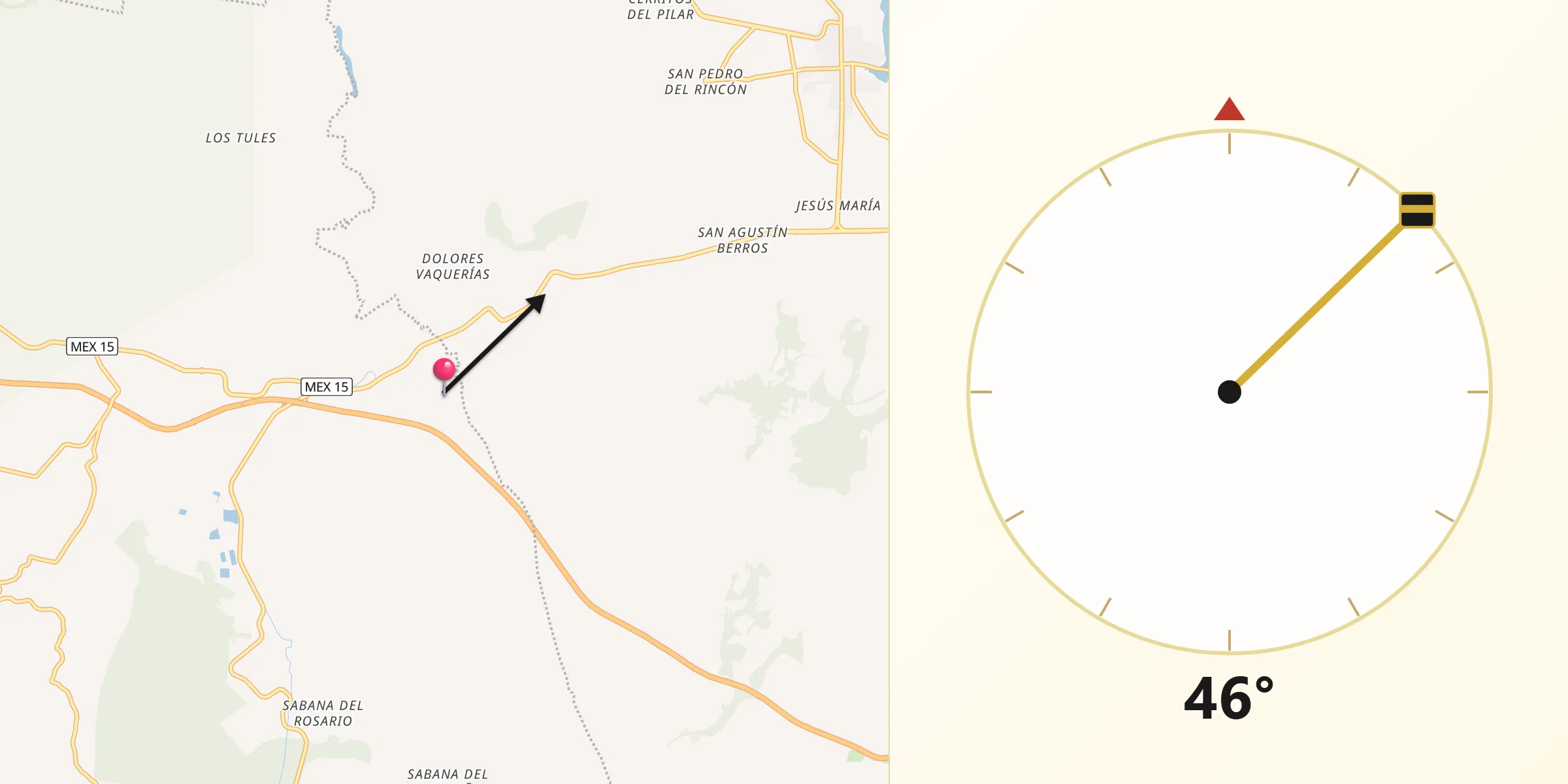Dirección de la Qibla desde Los Berros
