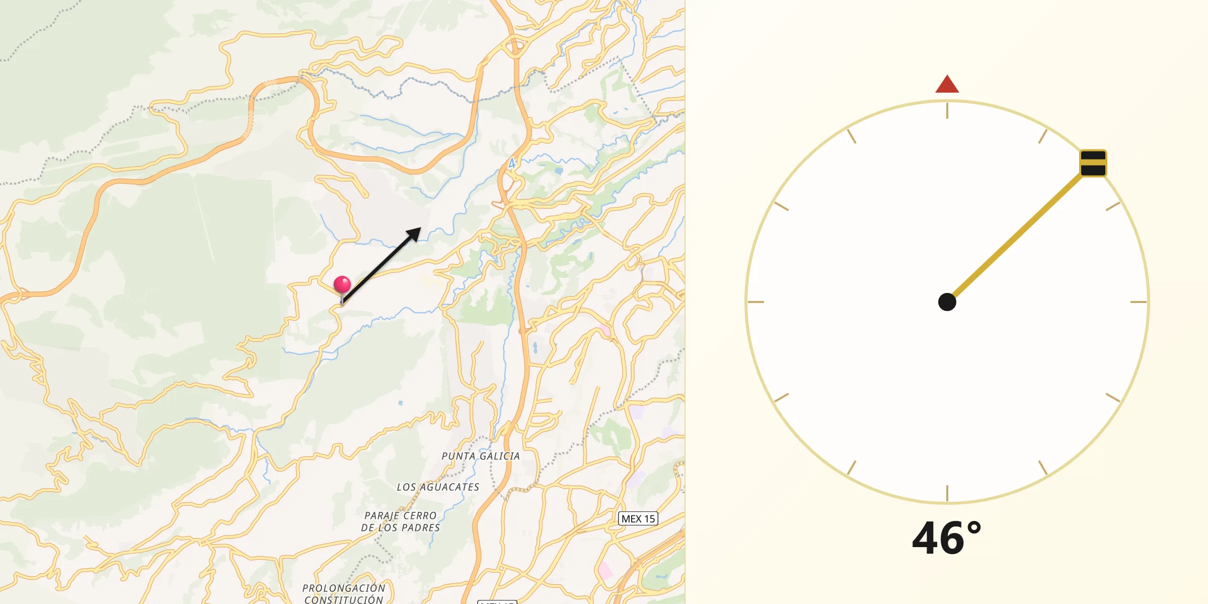 Dirección de la Qibla desde Paraje el Mirador