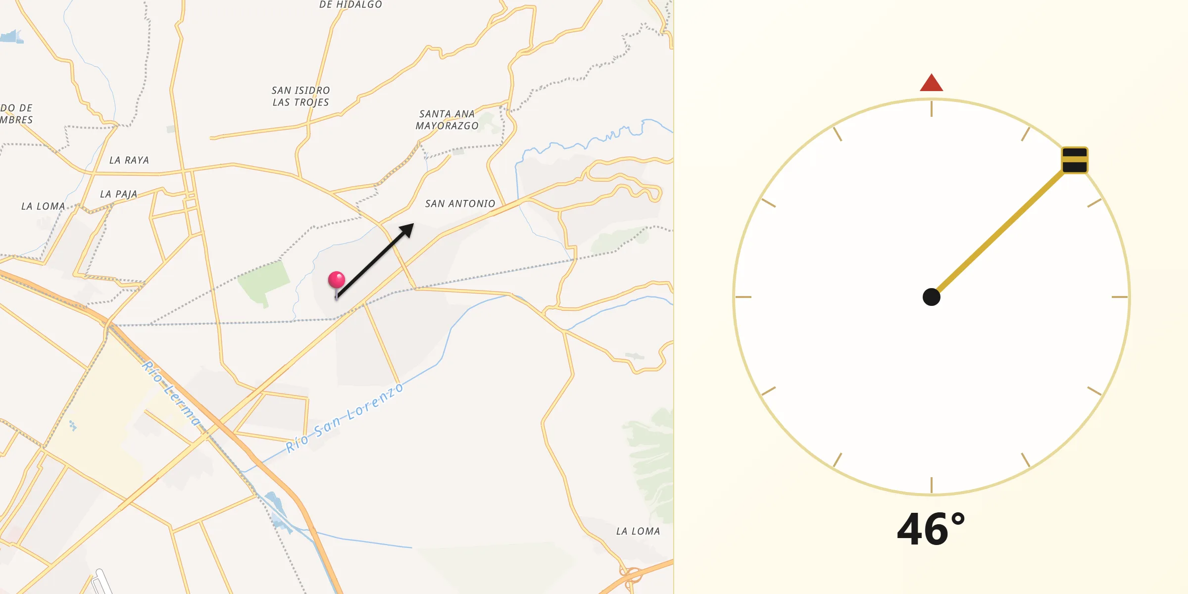 Dirección de la Qibla desde Xonacatlan