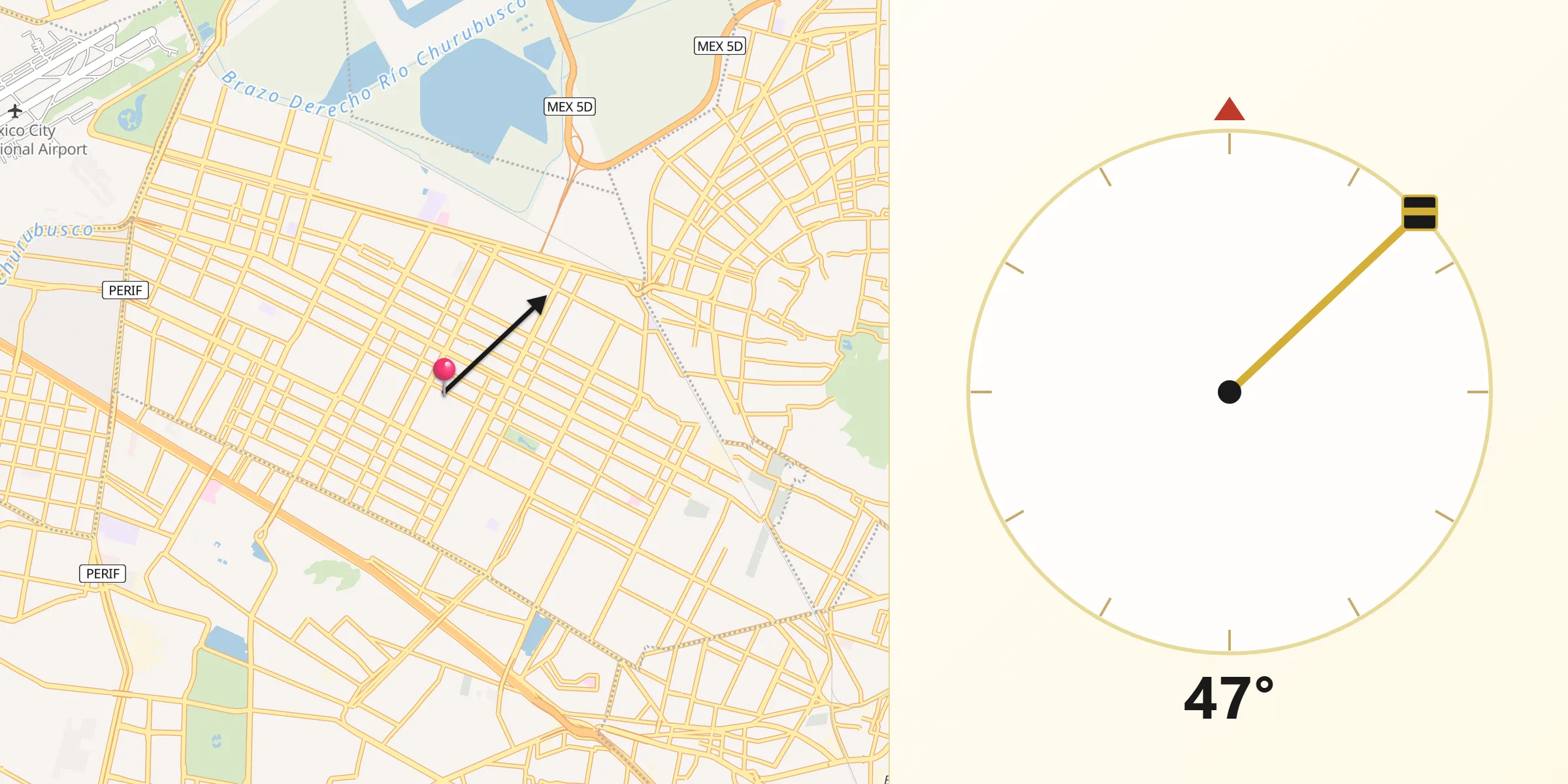 Dirección de la Qibla desde Nezahualcóyotl