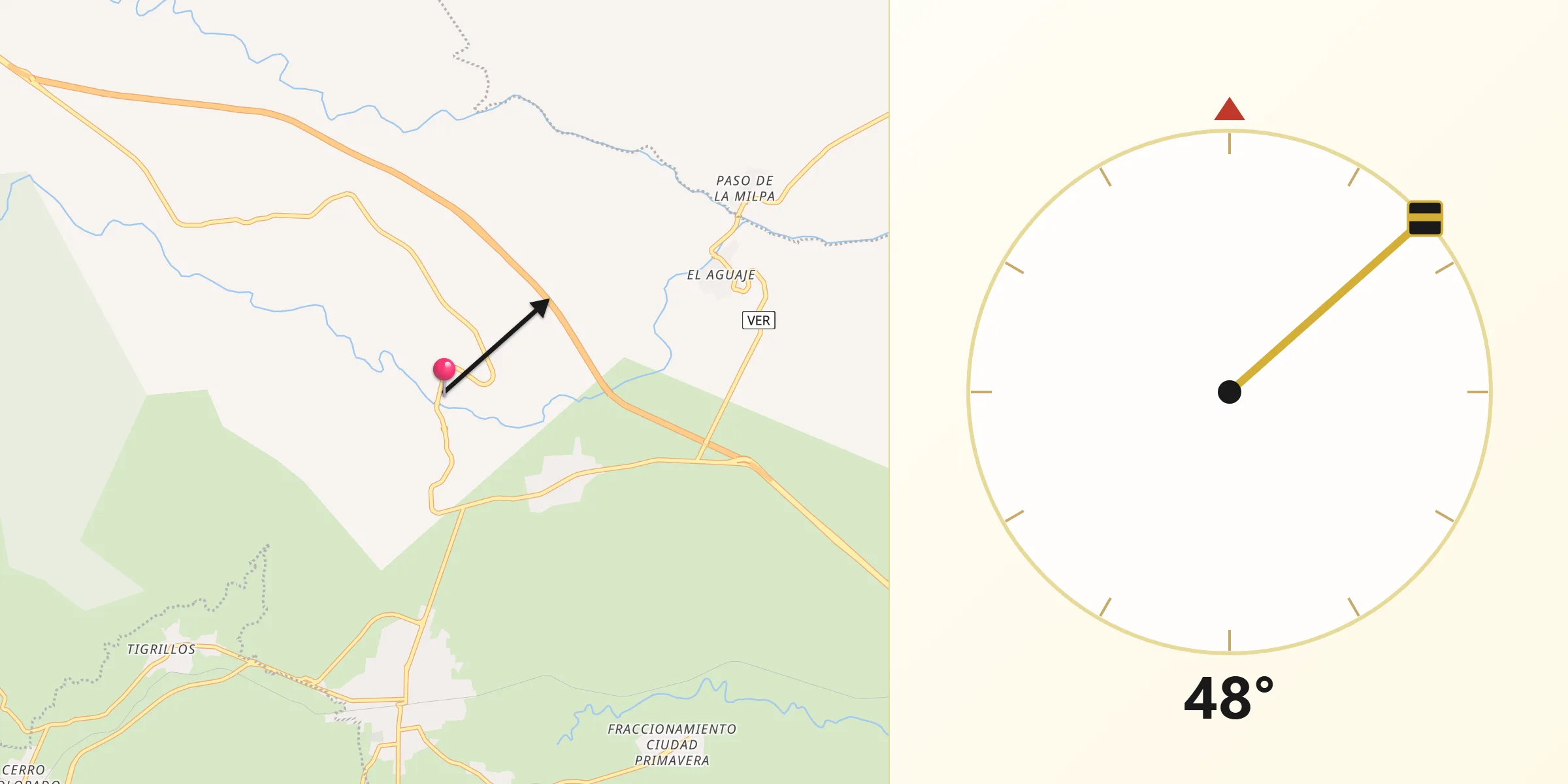 Dirección de la Qibla desde Plan del Río