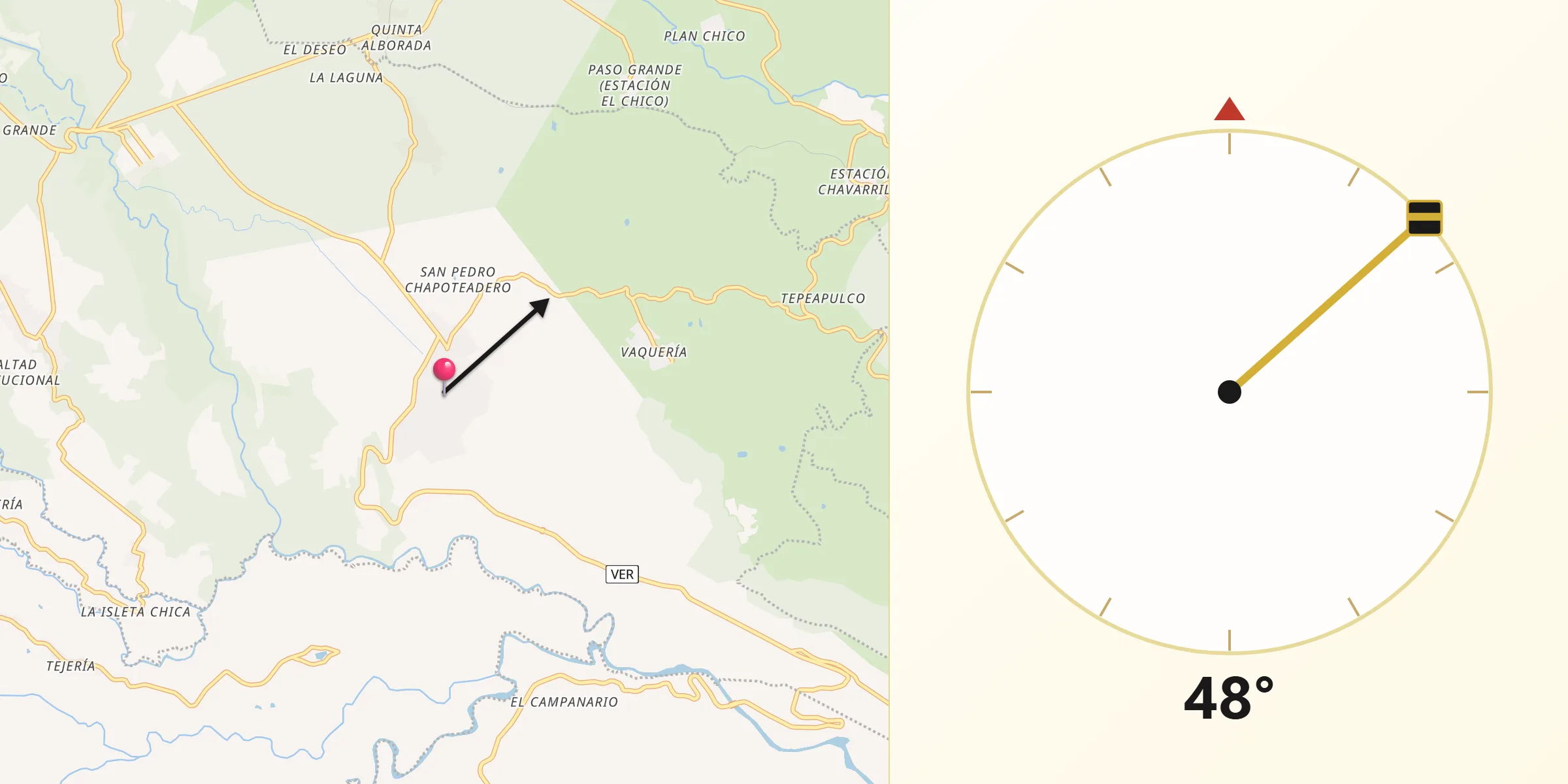 Dirección de la Qibla desde Tuzamapan