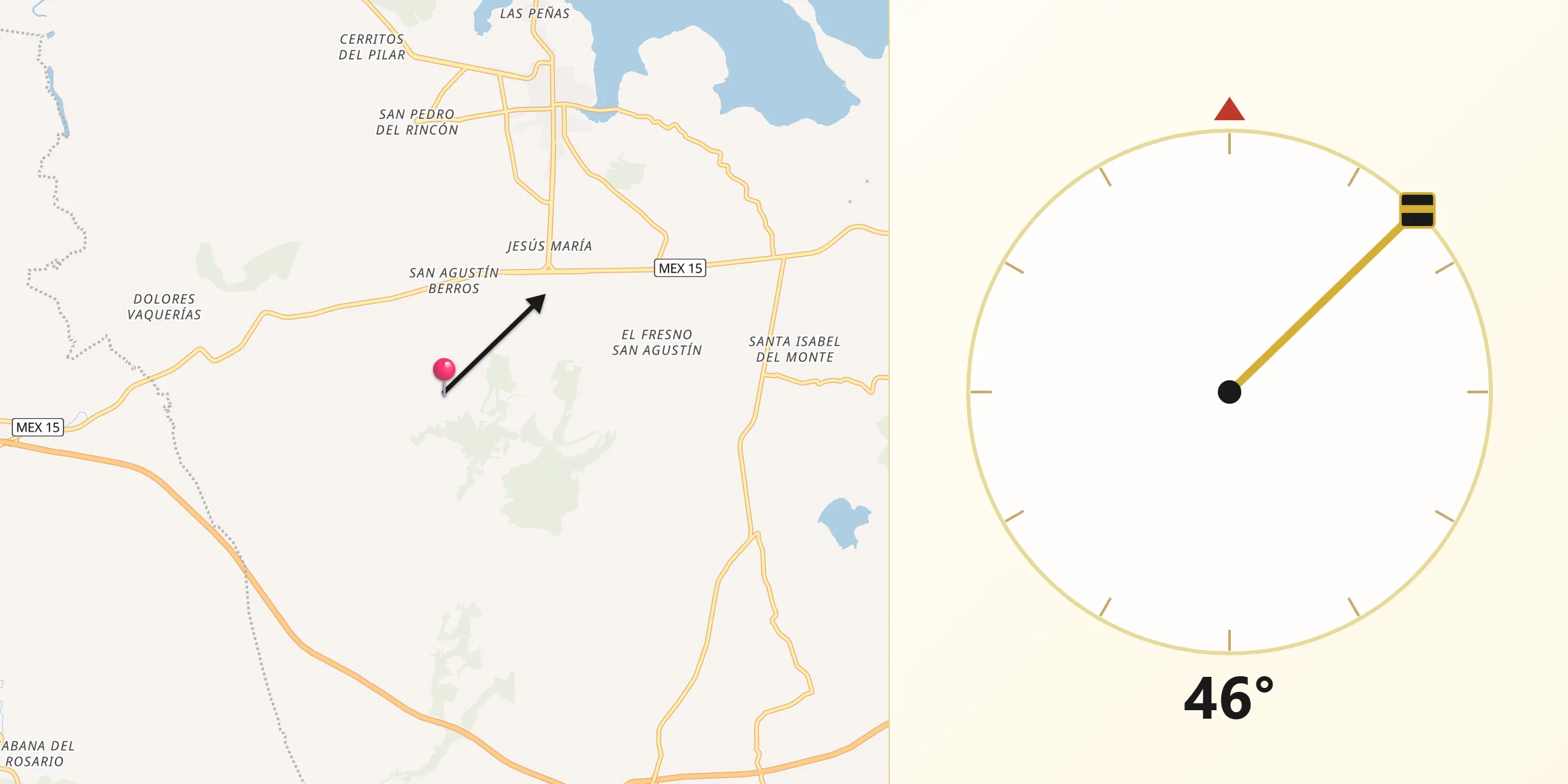 Dirección de la Qibla desde San Agustín Berros