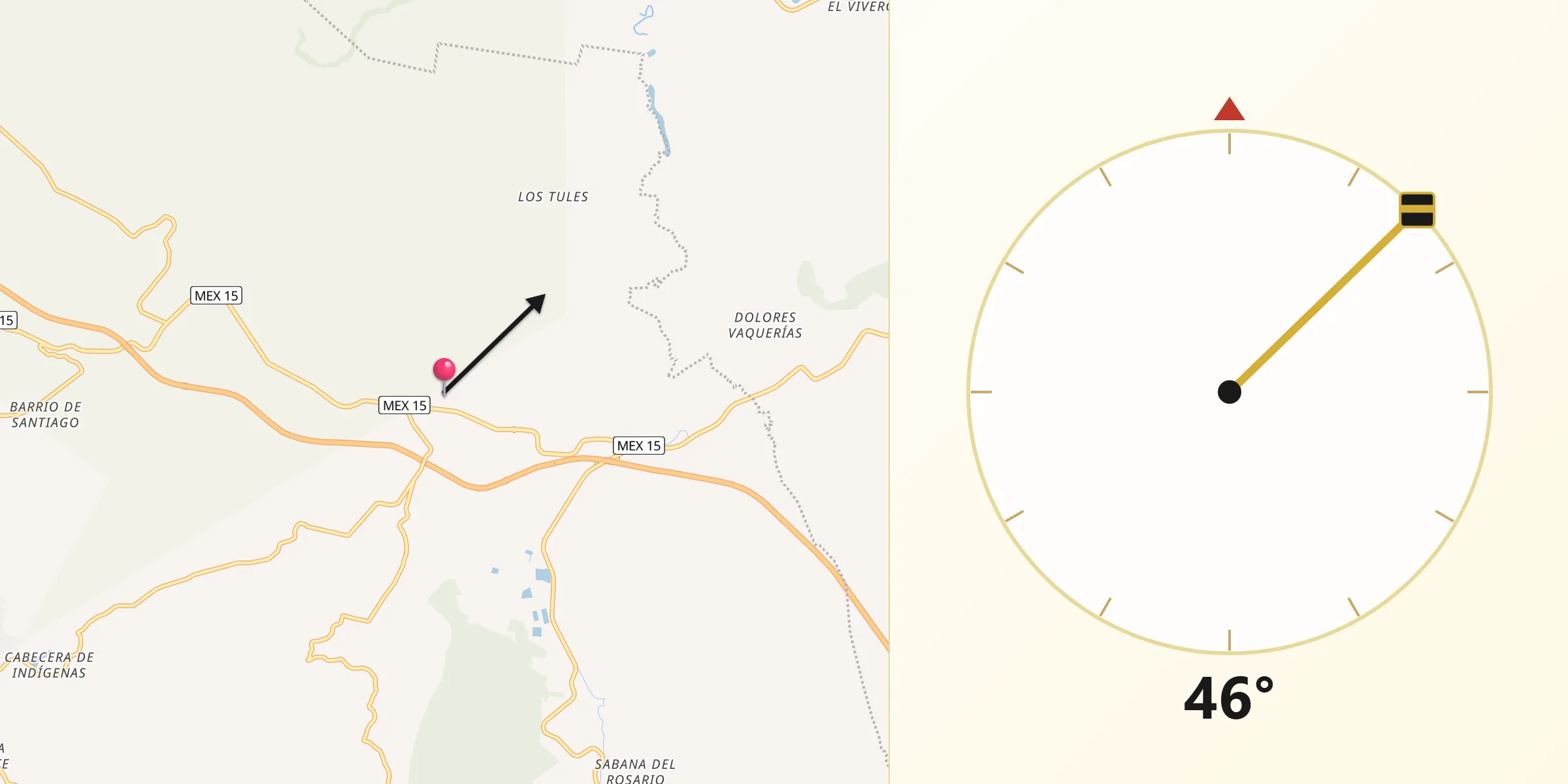Dirección de la Qibla desde El Jacal