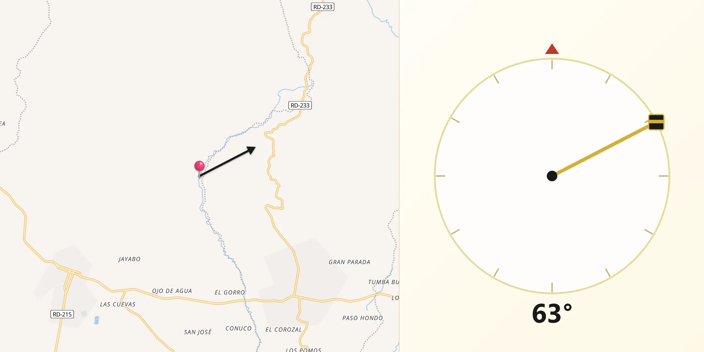 Dirección de la Qibla desde Salsipuedes