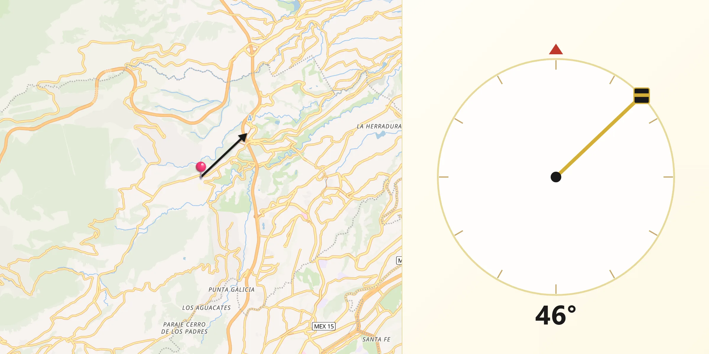 Dirección de la Qibla desde Paraje Trejo (El Chaparral)