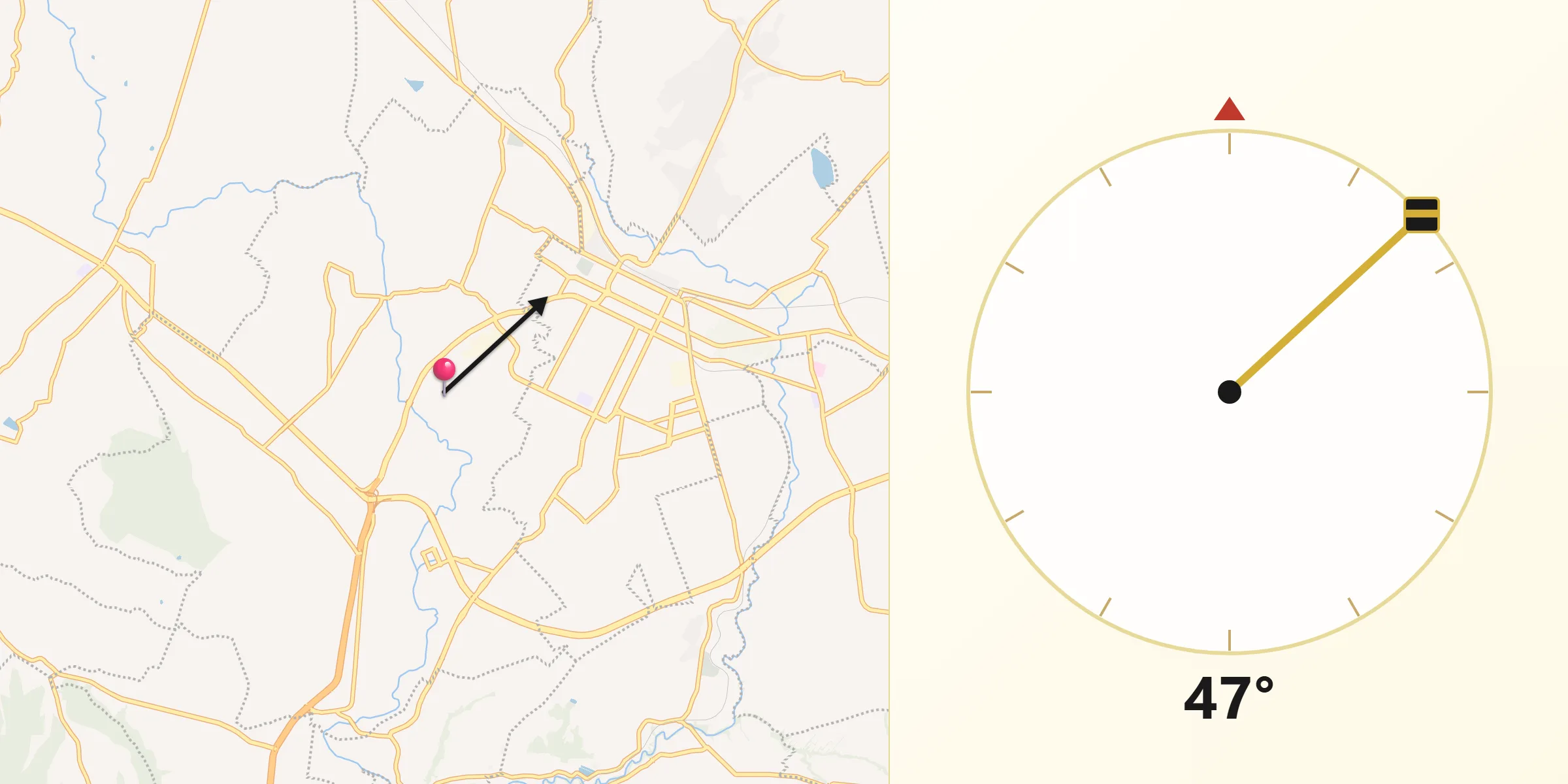 Dirección de la Qibla desde San Benito Xaltocan
