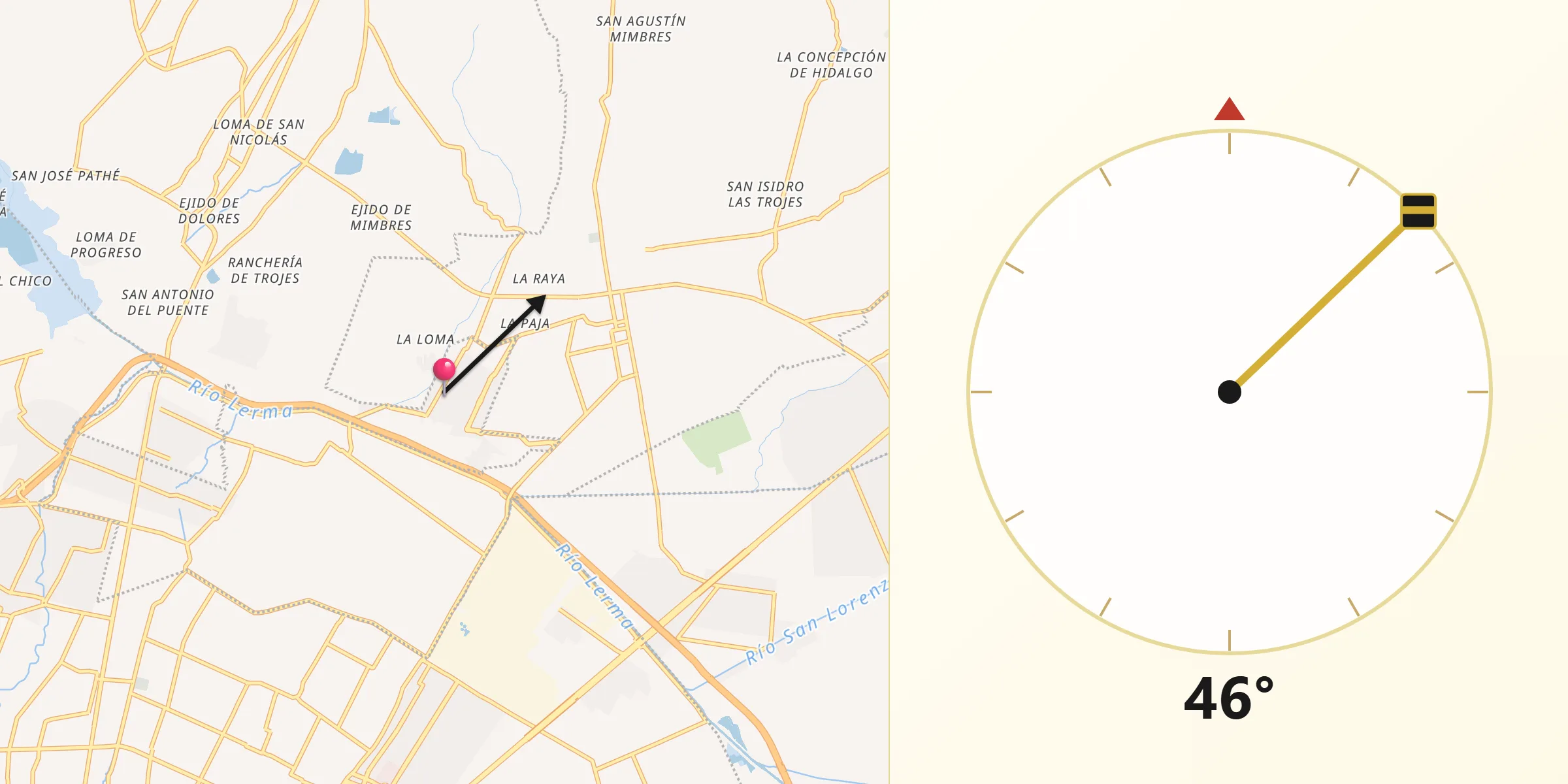 Dirección de la Qibla desde San José Buenavista el Grande