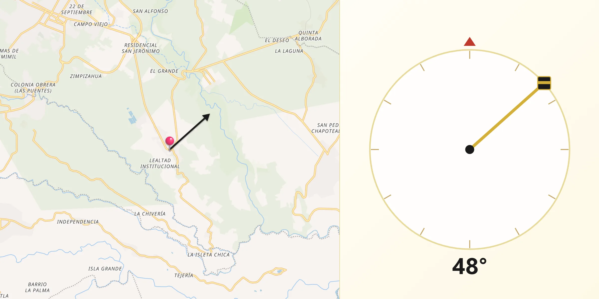 Dirección de la Qibla desde Mahuixtlan