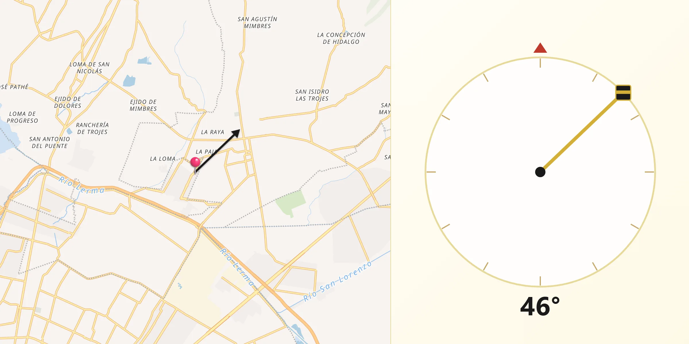Dirección de la Qibla desde Fraccionamiento Rinconada del Valle