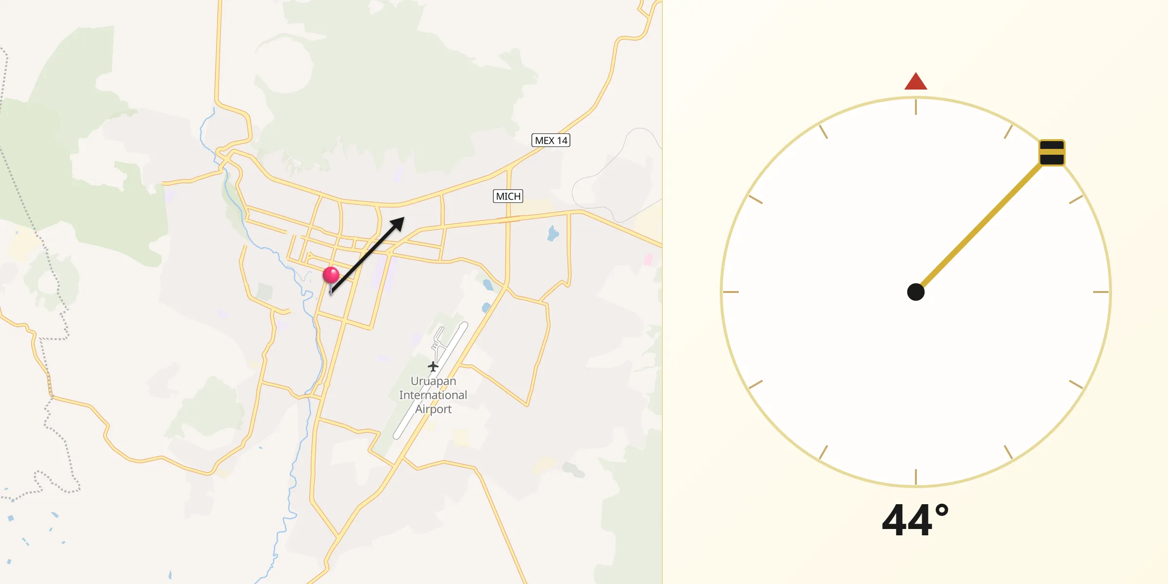 Dirección de la Qibla desde Uruapan