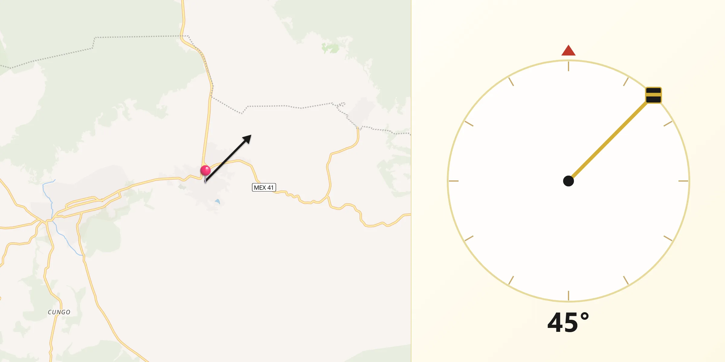 Dirección de la Qibla desde Opopeo