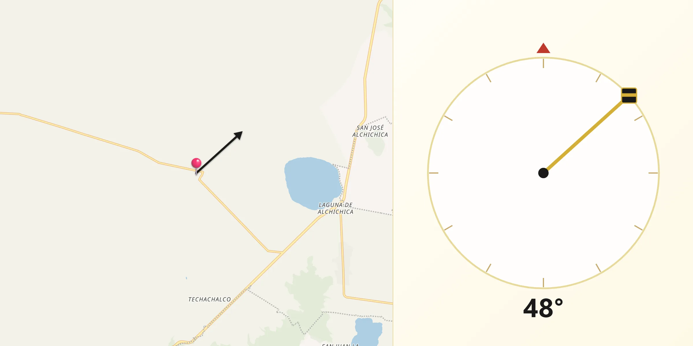 Dirección de la Qibla desde Itzoteno
