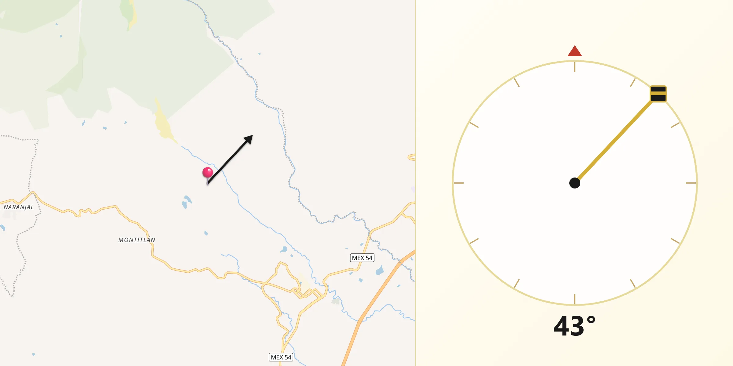 Dirección de la Qibla desde Zapotitlán de Vadillo