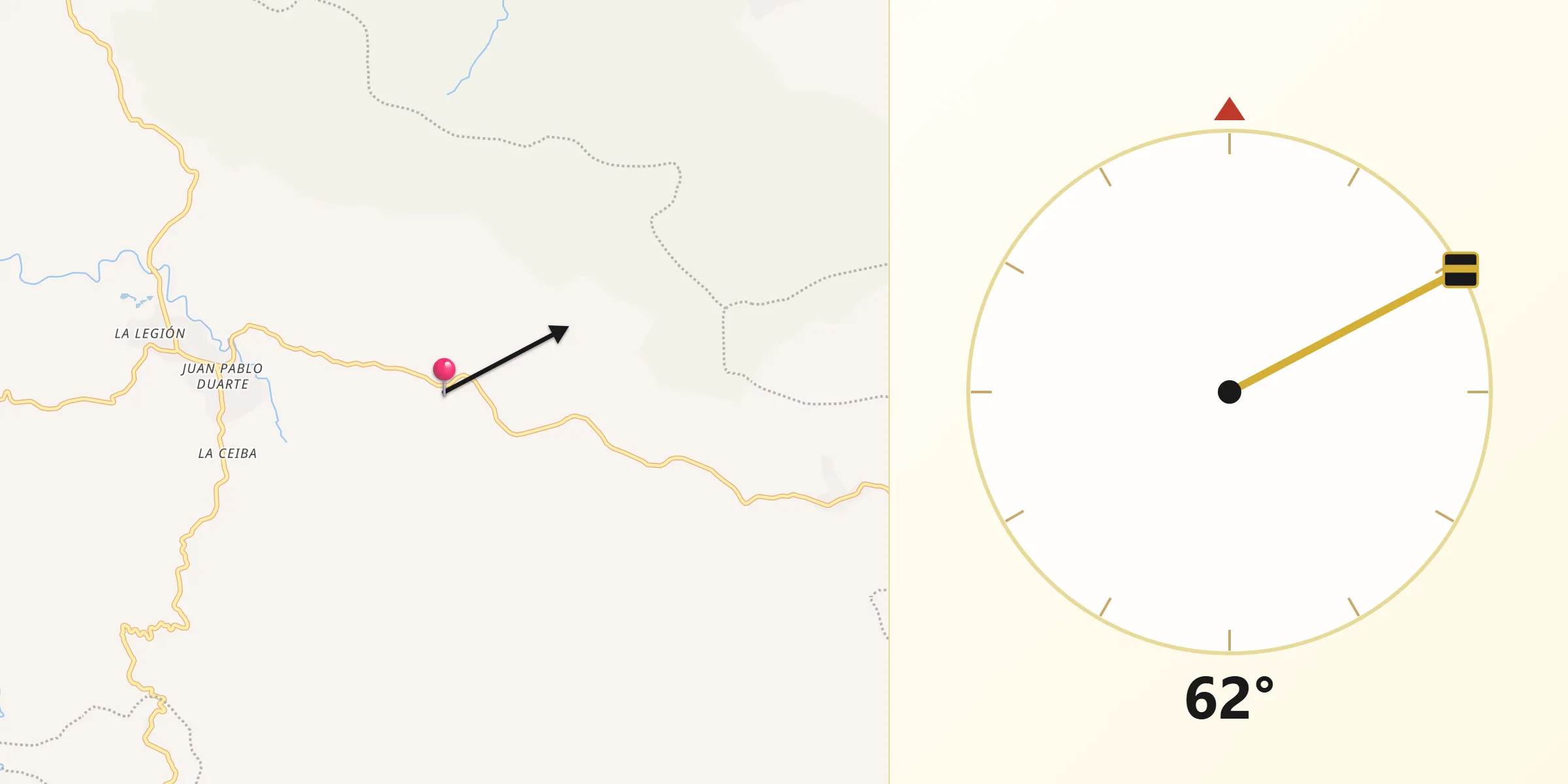 Dirección de la Qibla desde Loma de Cabrera