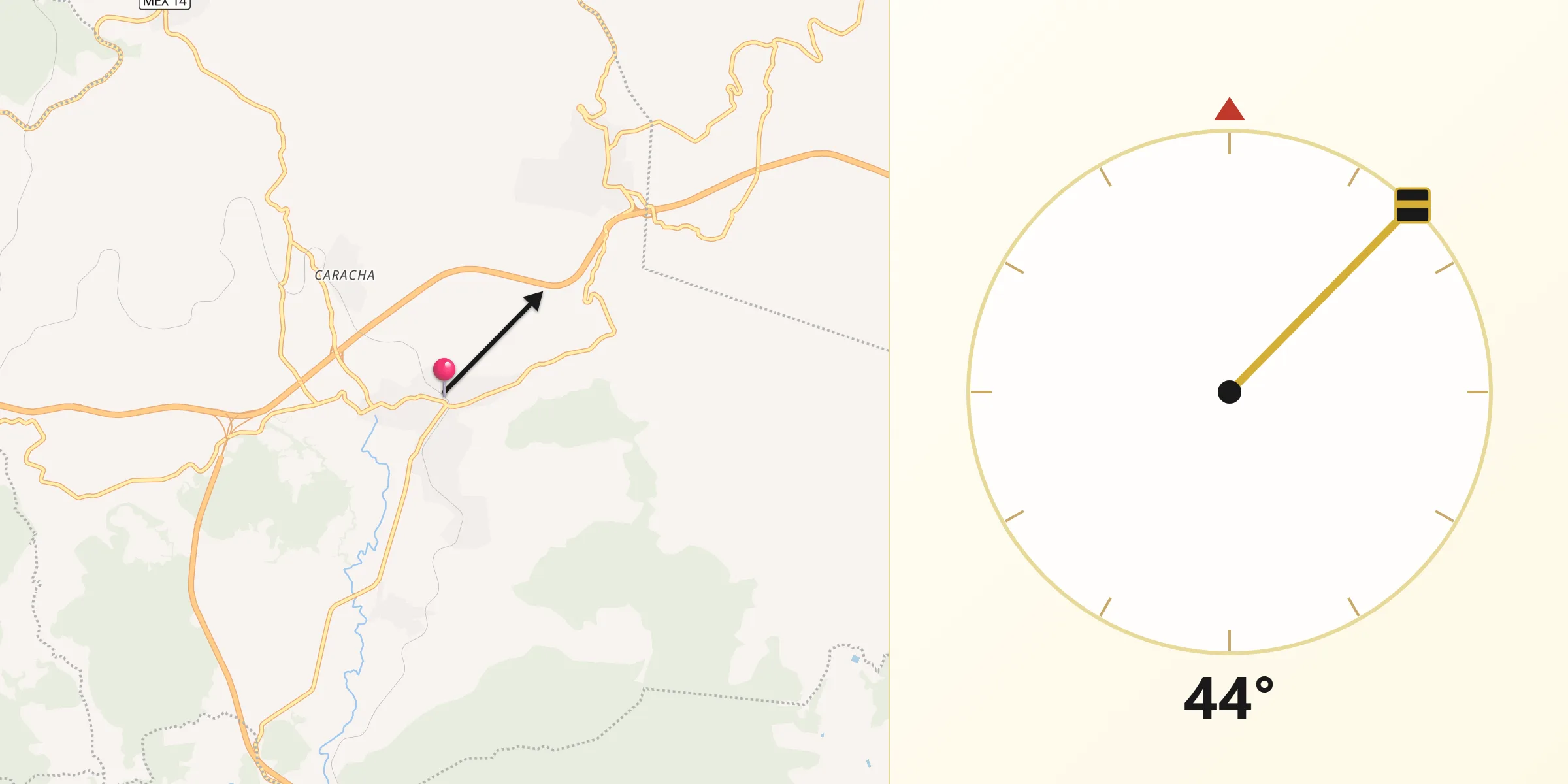 Dirección de la Qibla desde Ziracuaretiro