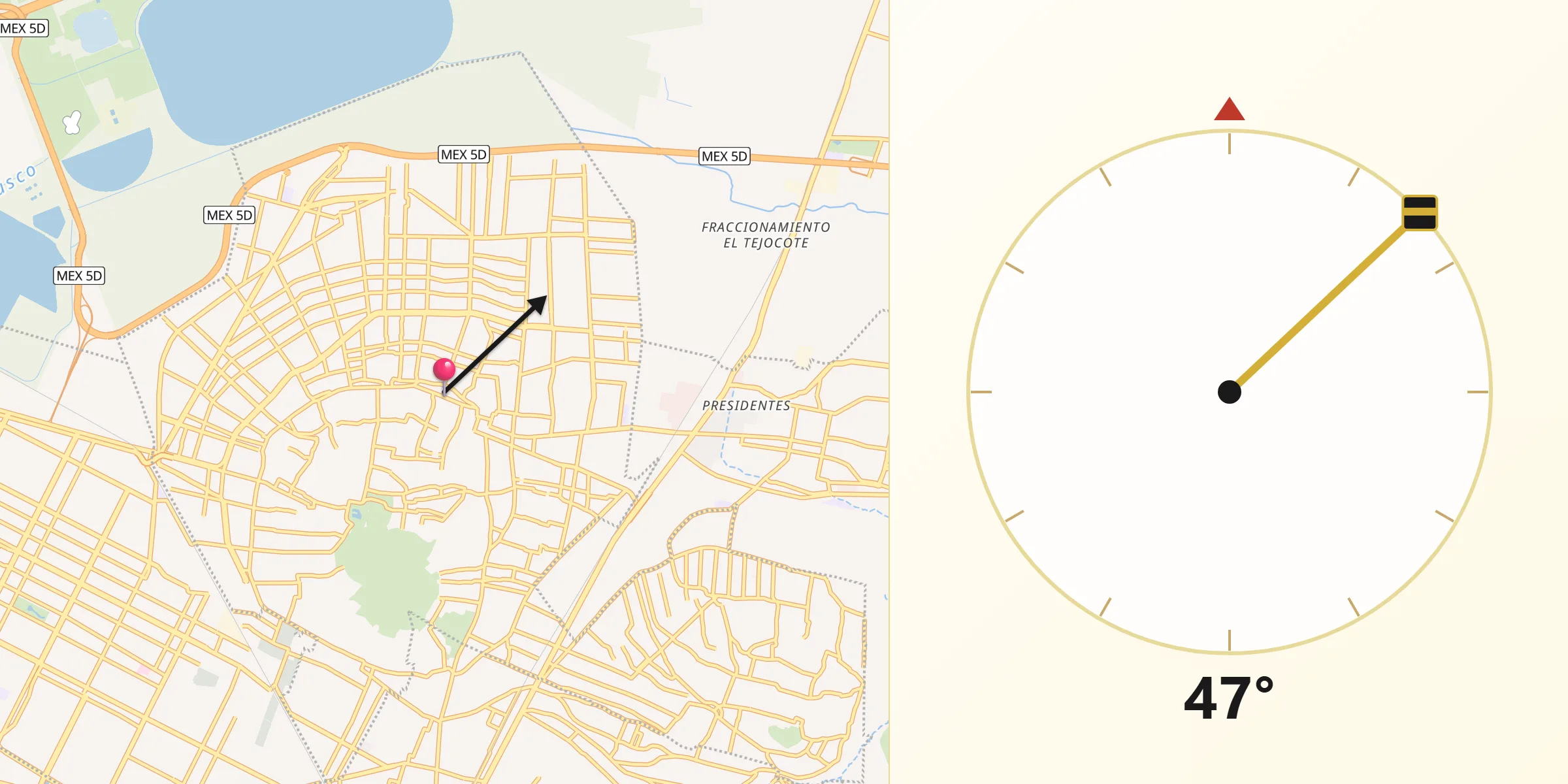 Dirección de la Qibla desde Santa María Chimalhuacán
