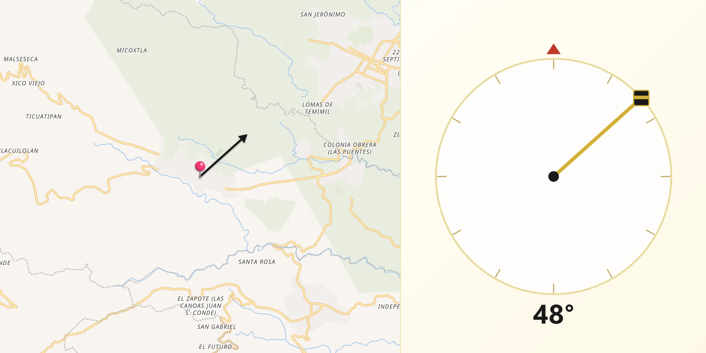 Dirección de la Qibla desde San Miguel Xico