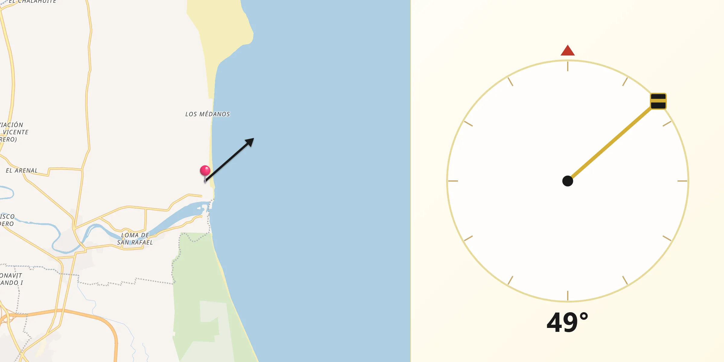 Dirección de la Qibla desde Playa de Chachalacas