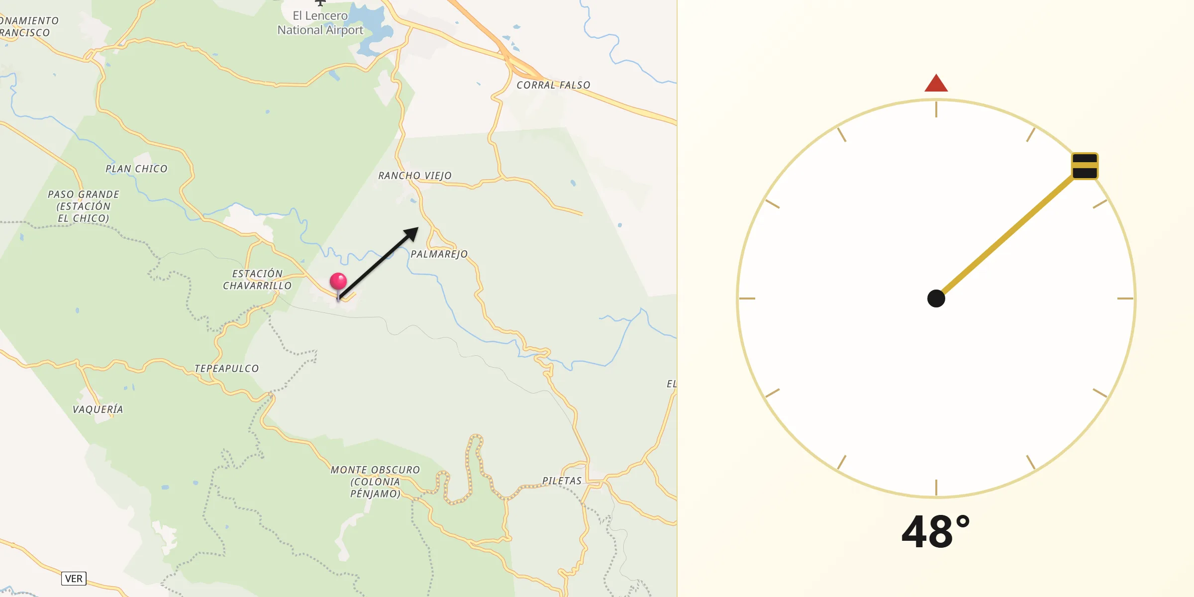 Dirección de la Qibla desde Chavarrillo