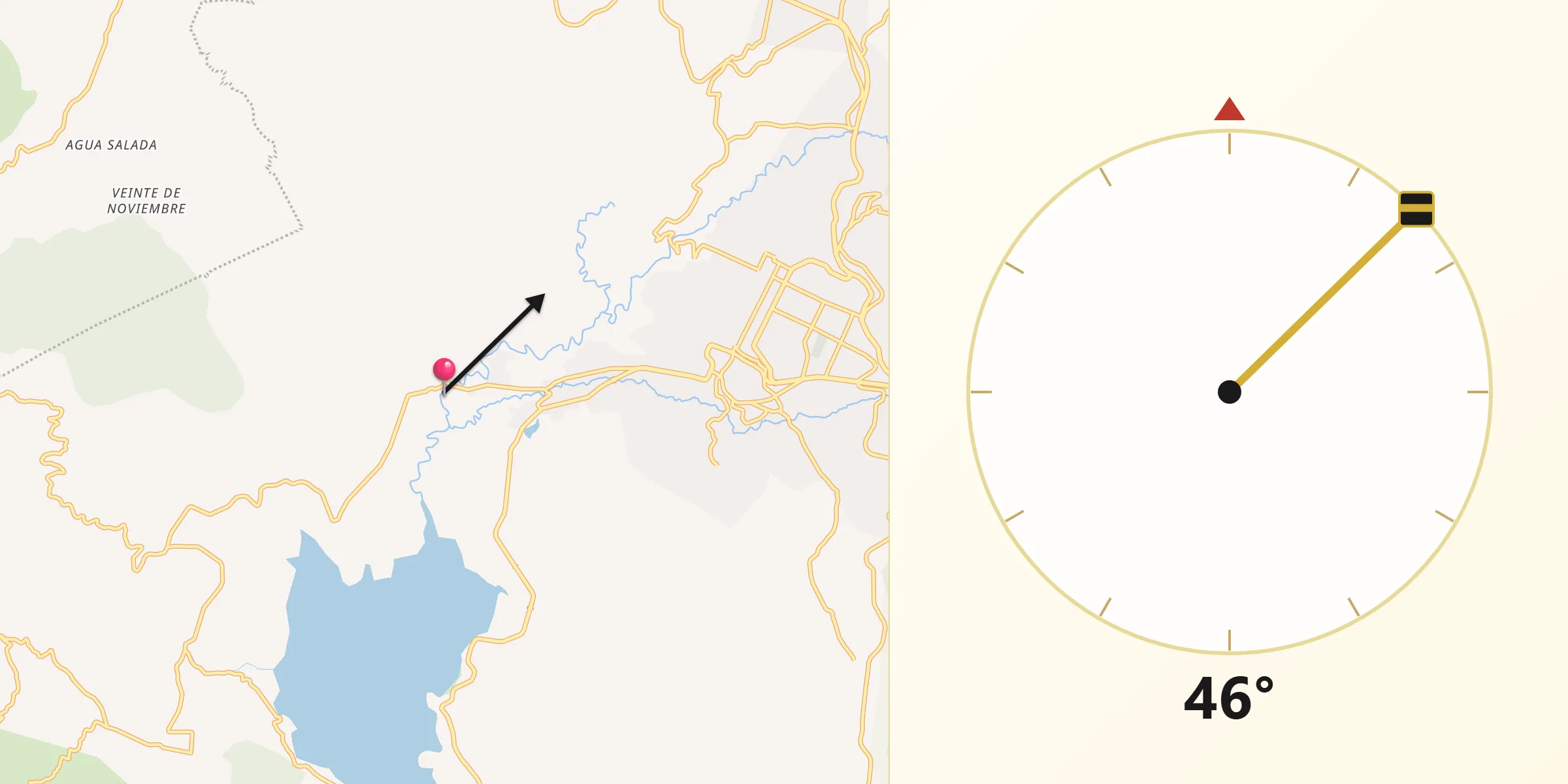 Dirección de la Qibla desde Camémbaro