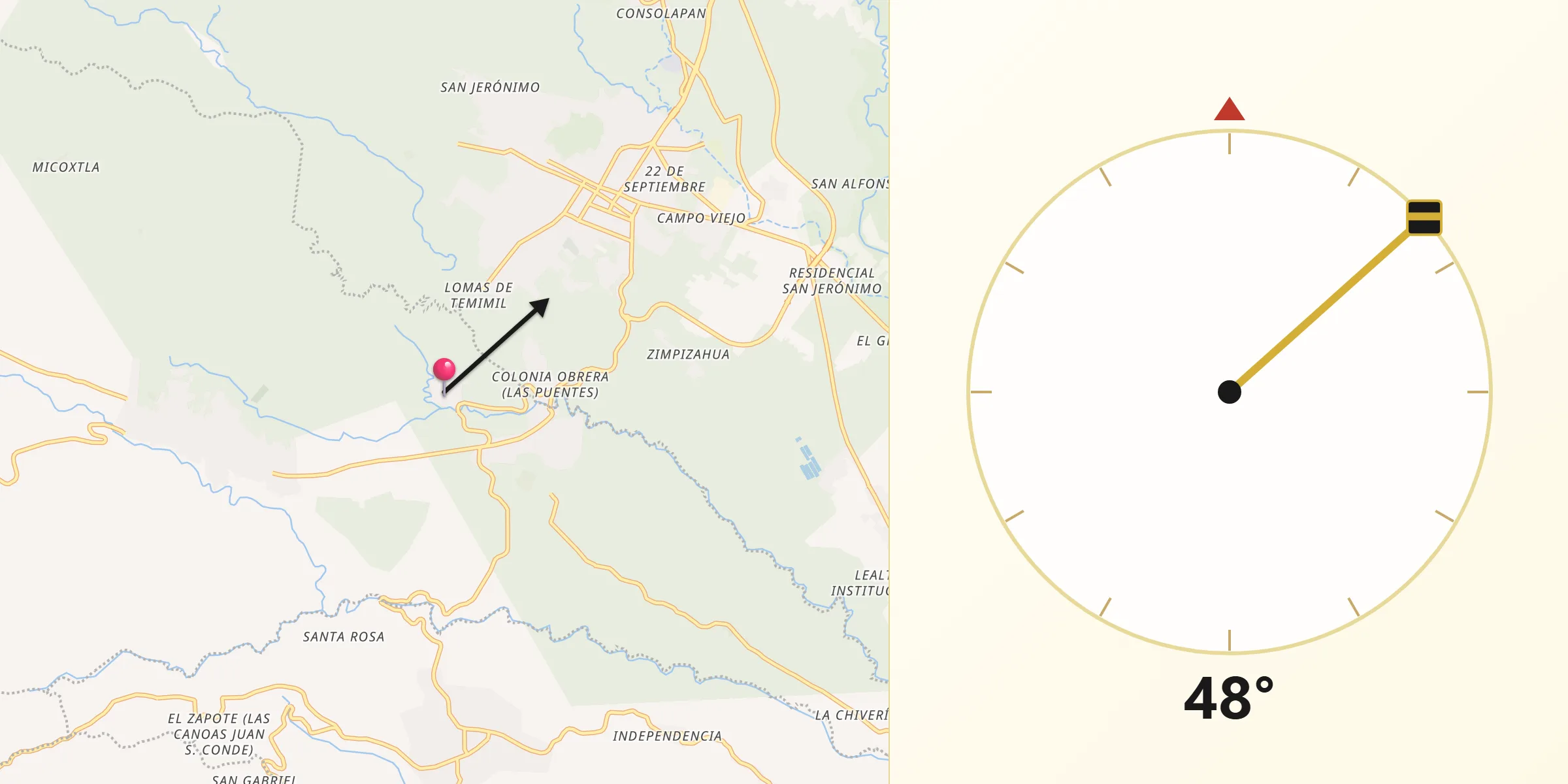 Dirección de la Qibla desde Colonia Úrsulo Galván