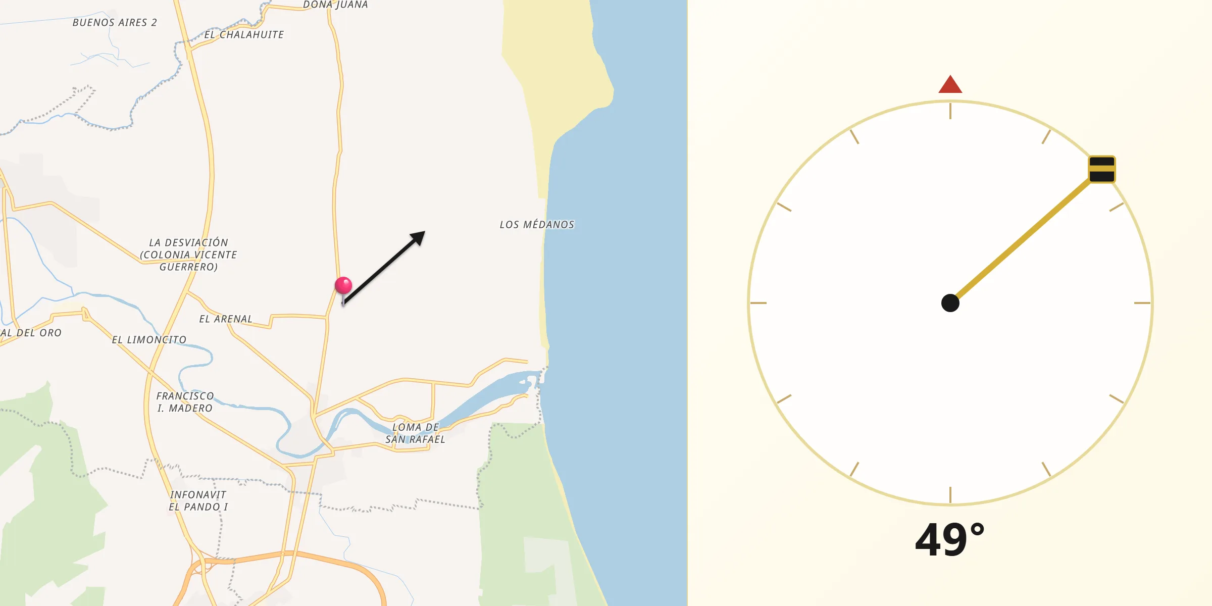 Dirección de la Qibla desde El Paraíso (La Charca)