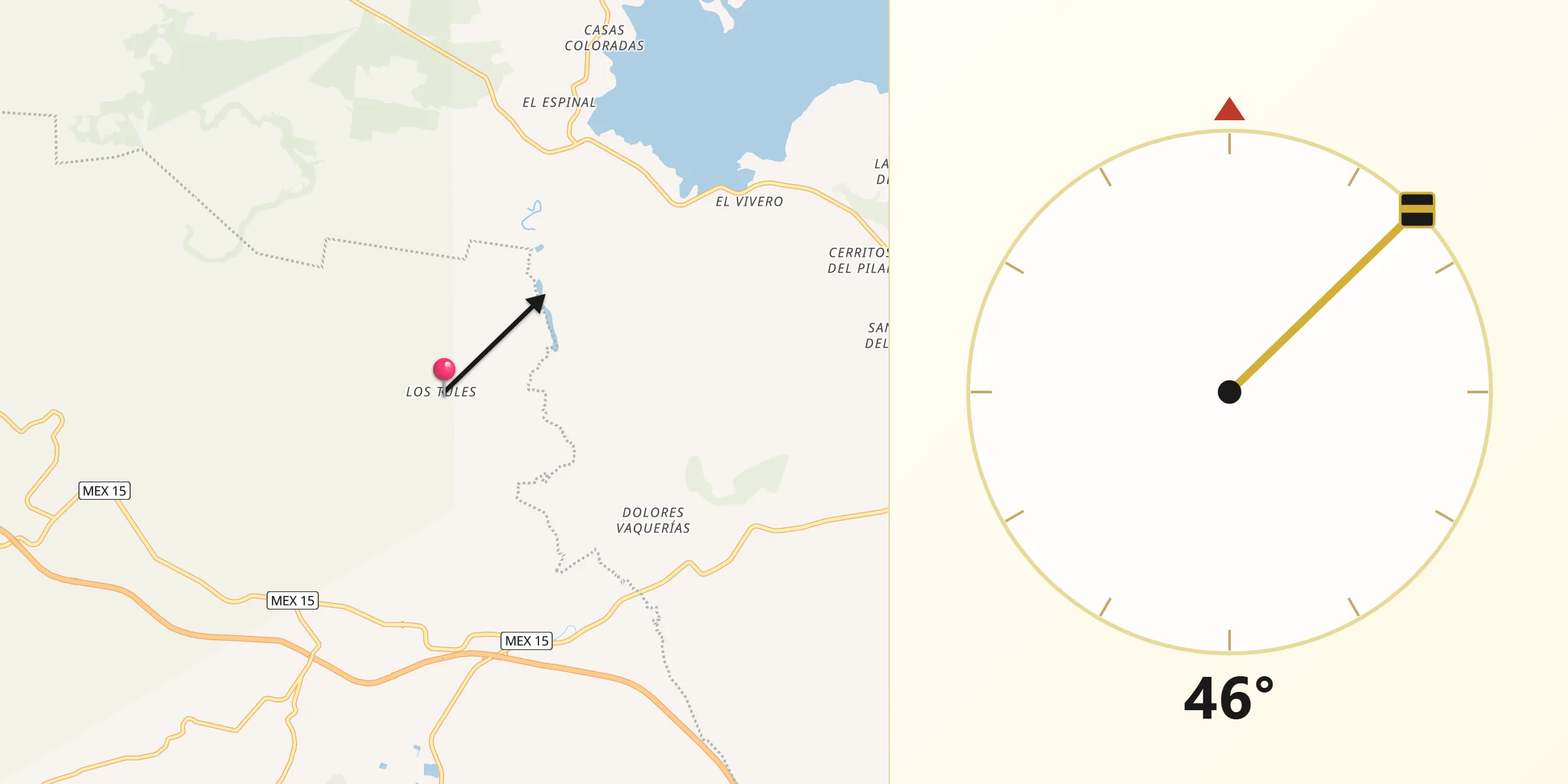 Dirección de la Qibla desde Barrio los Tules