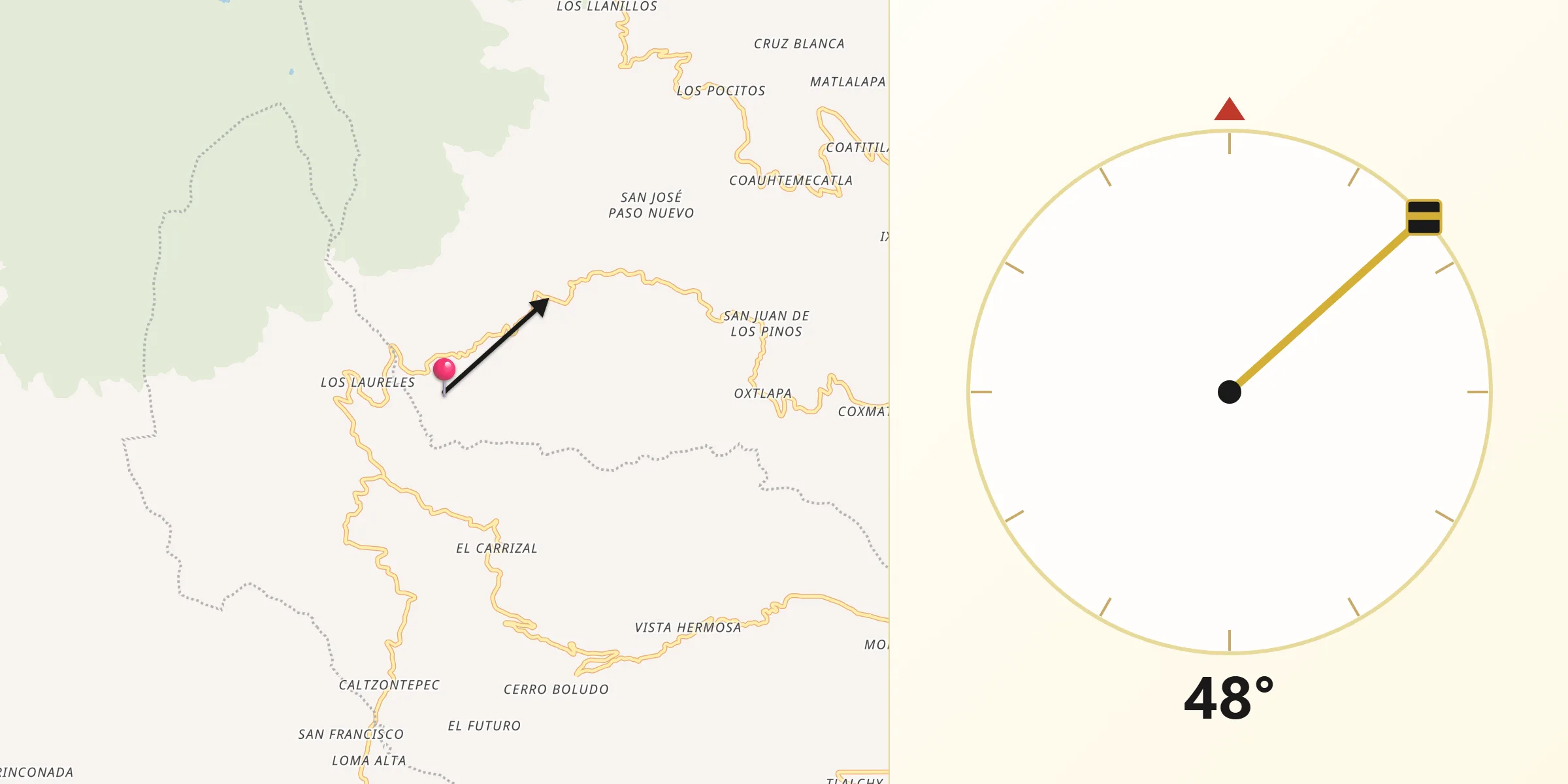 Dirección de la Qibla desde Tonalaco