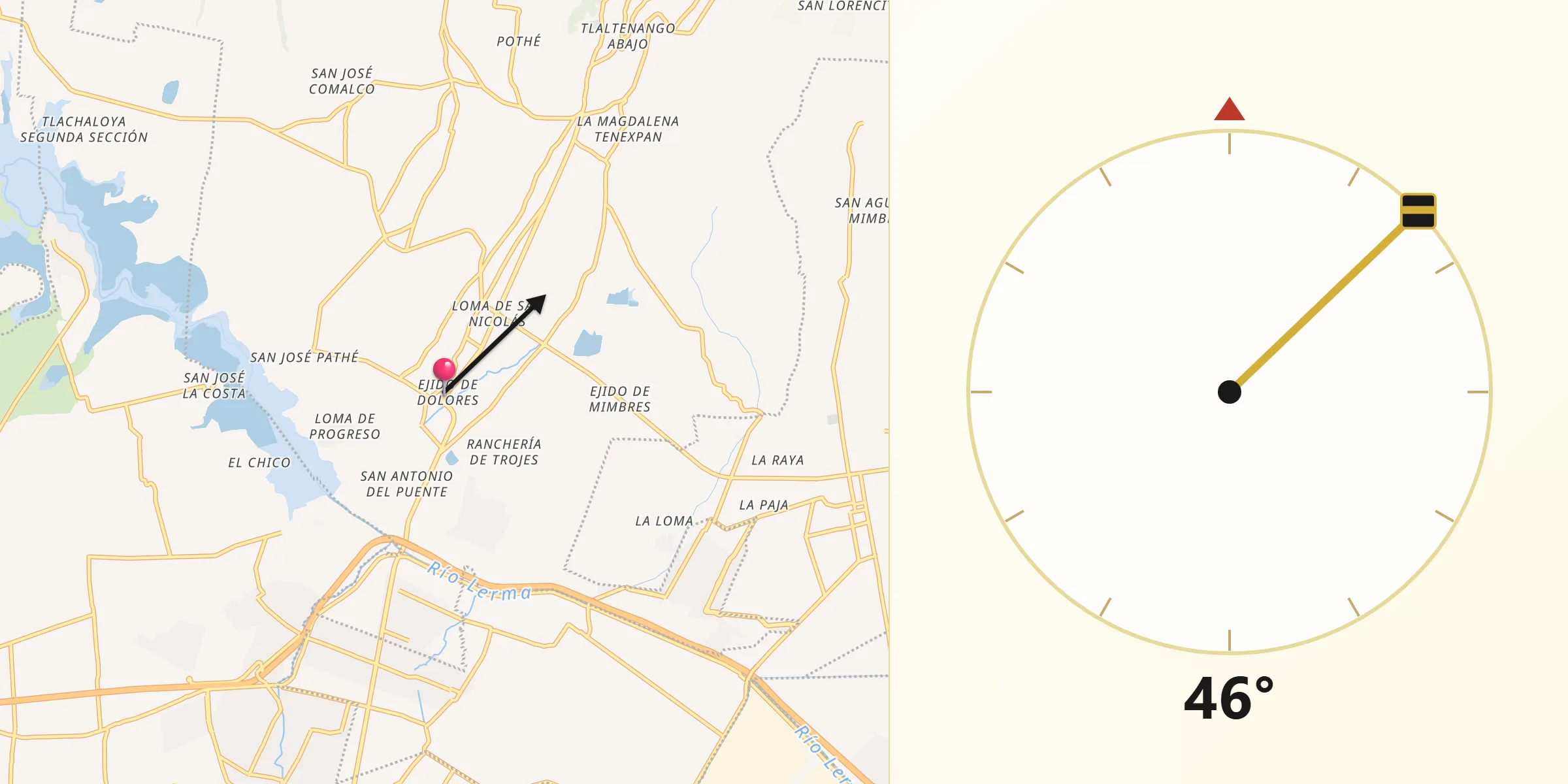 Dirección de la Qibla desde Ejido de Dolores