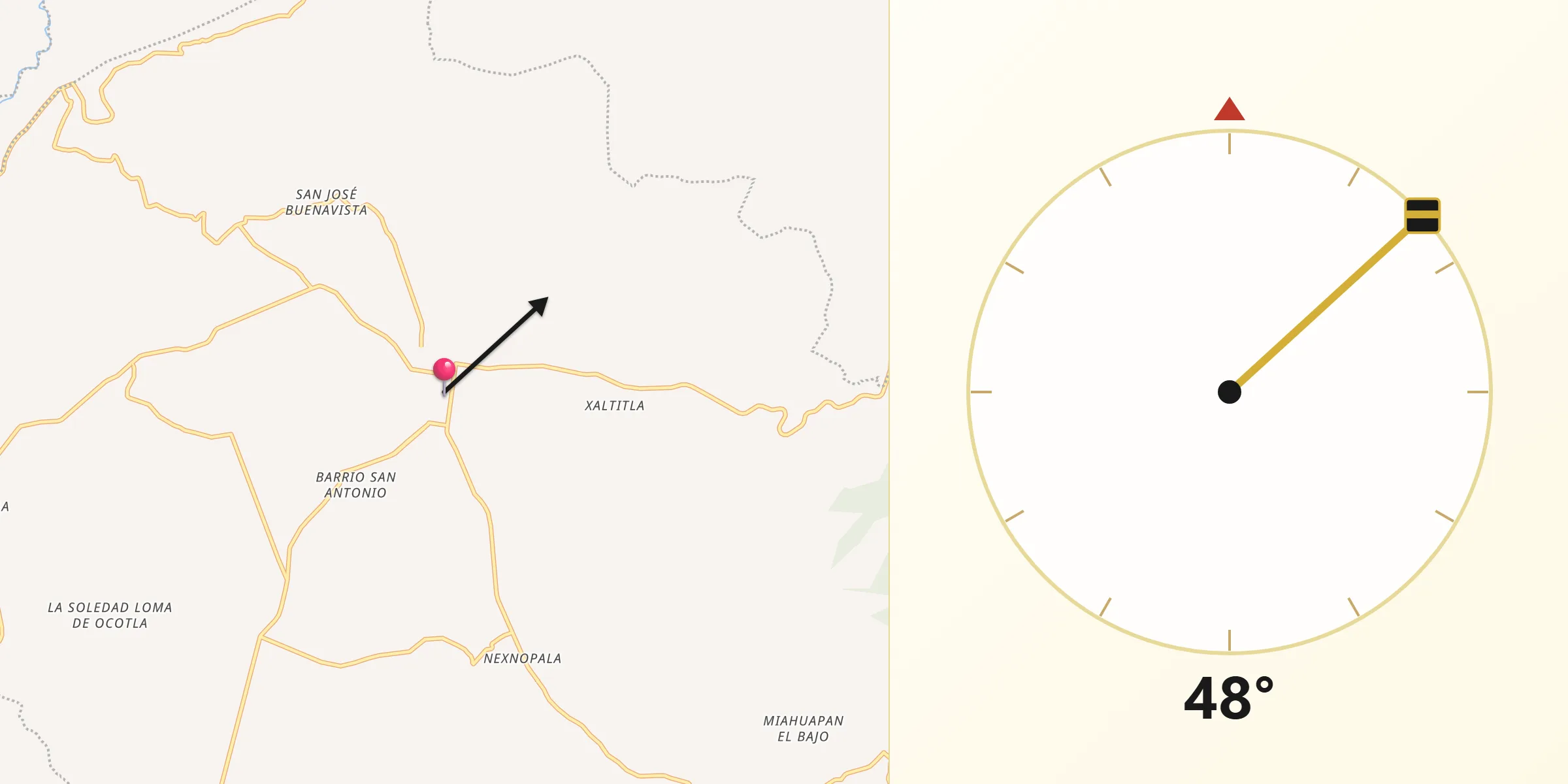 Dirección de la Qibla desde Altzayanca