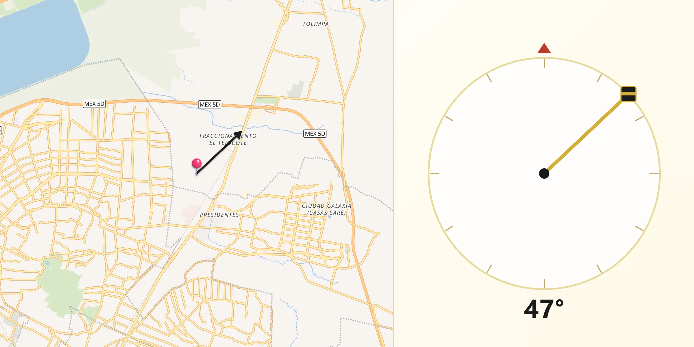 Dirección de la Qibla desde Santa Martha