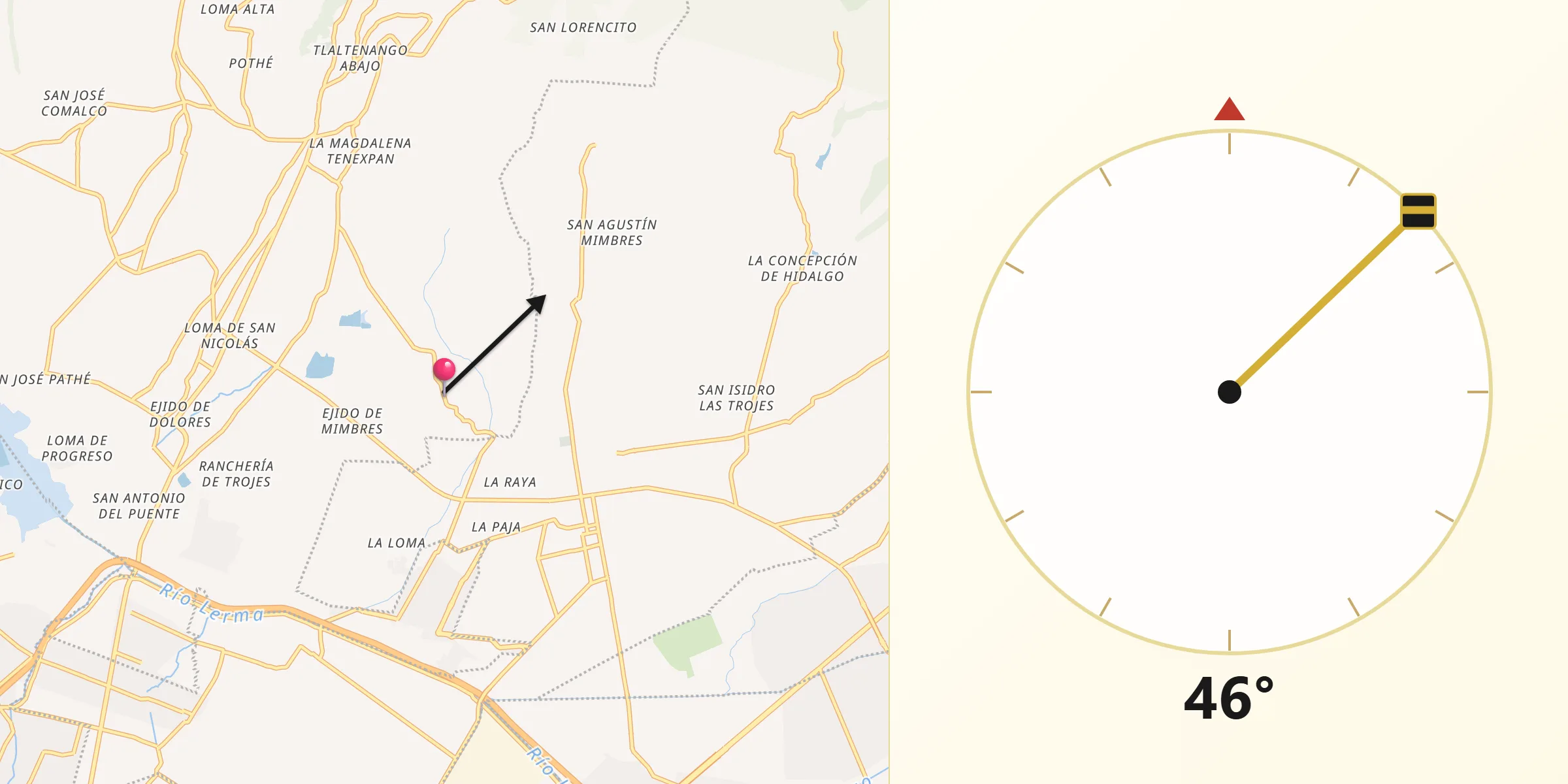 Dirección de la Qibla desde San Lorenzo Oyamel