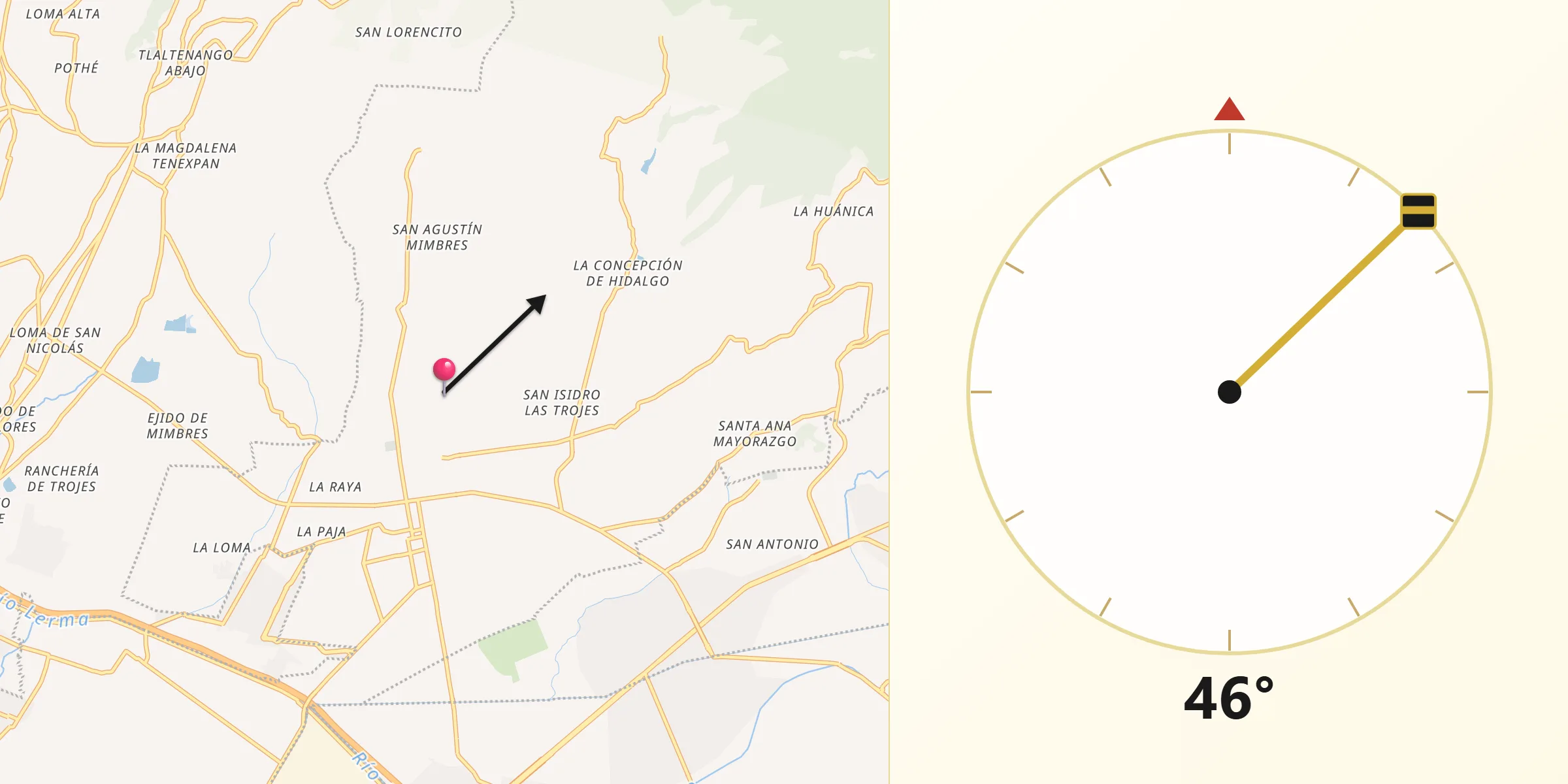 Dirección de la Qibla desde San Mateo Mozoquilpan