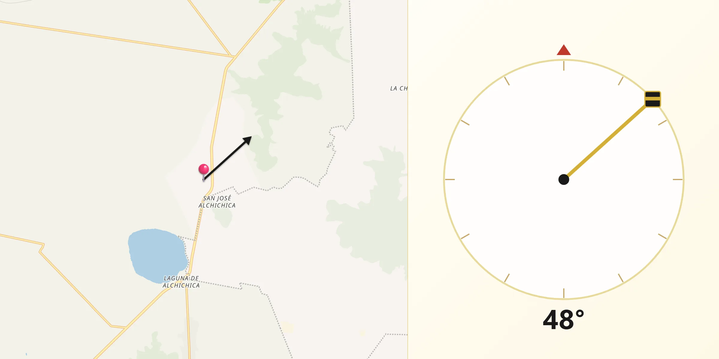 Dirección de la Qibla desde San José Alchichica
