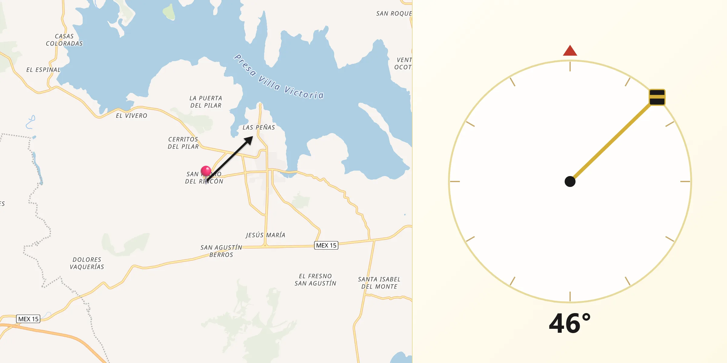 Dirección de la Qibla desde San Pedro del Rincón