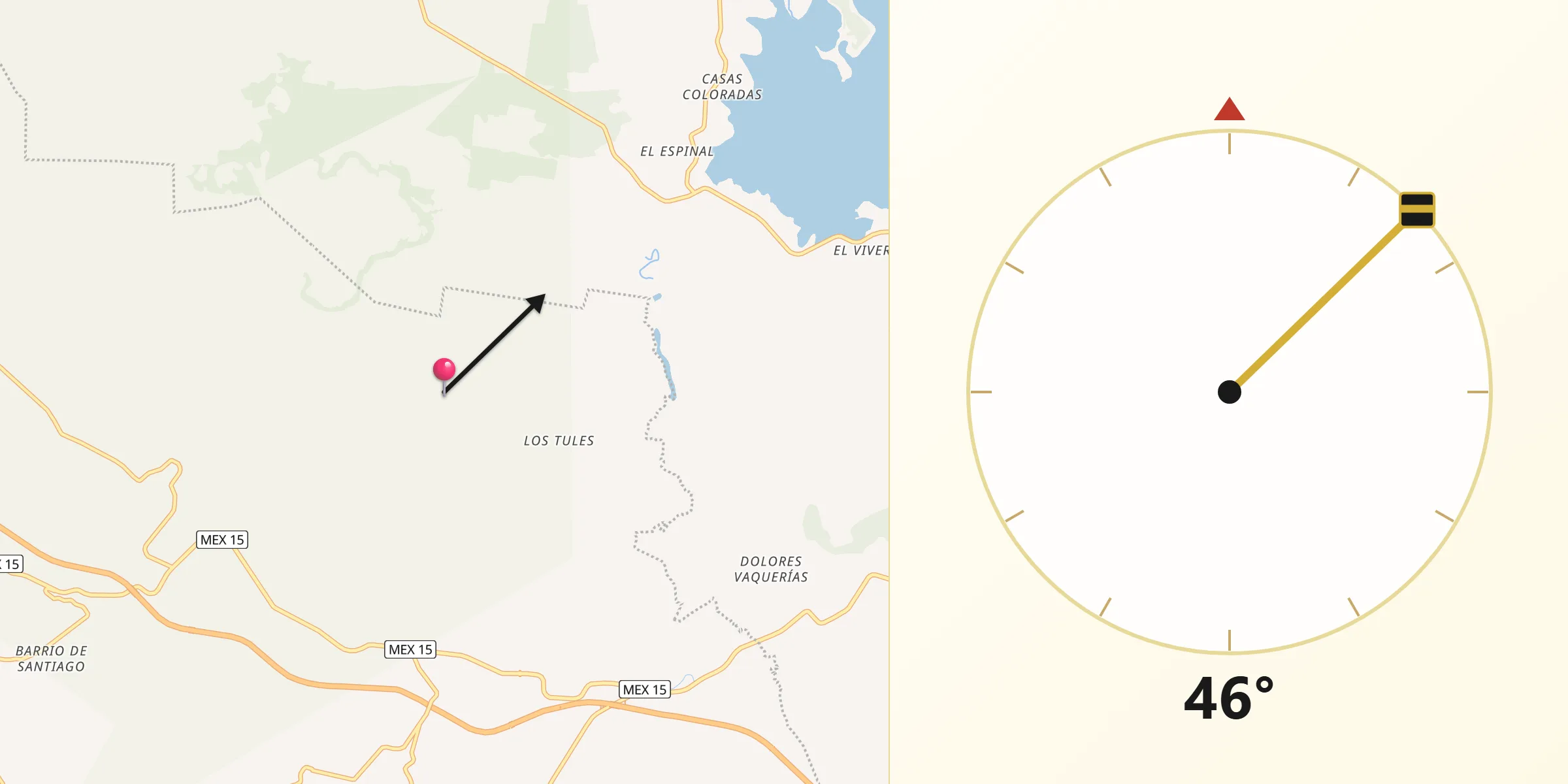 Dirección de la Qibla desde Loma de Juárez