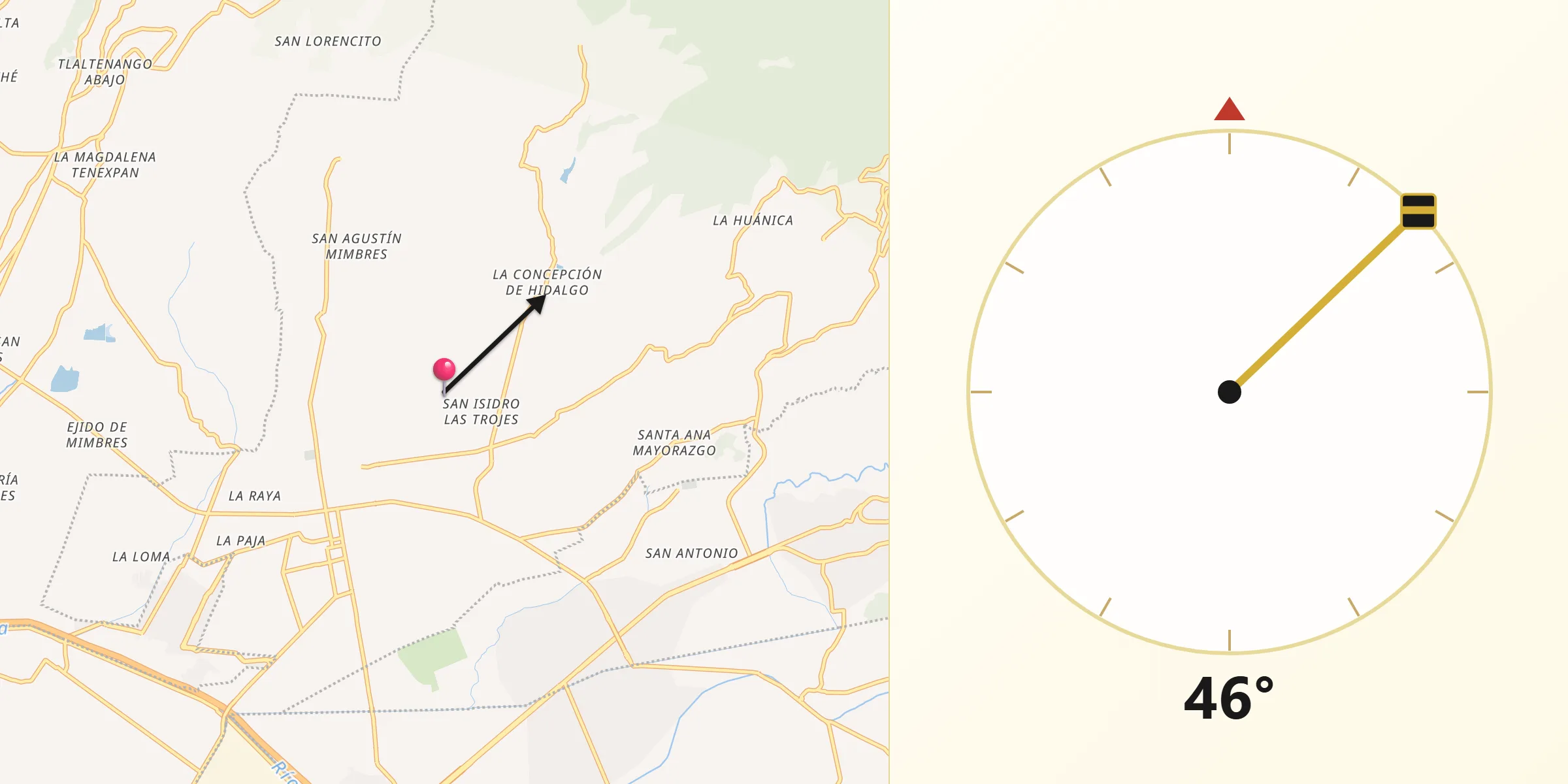 Dirección de la Qibla desde Otzolotepec